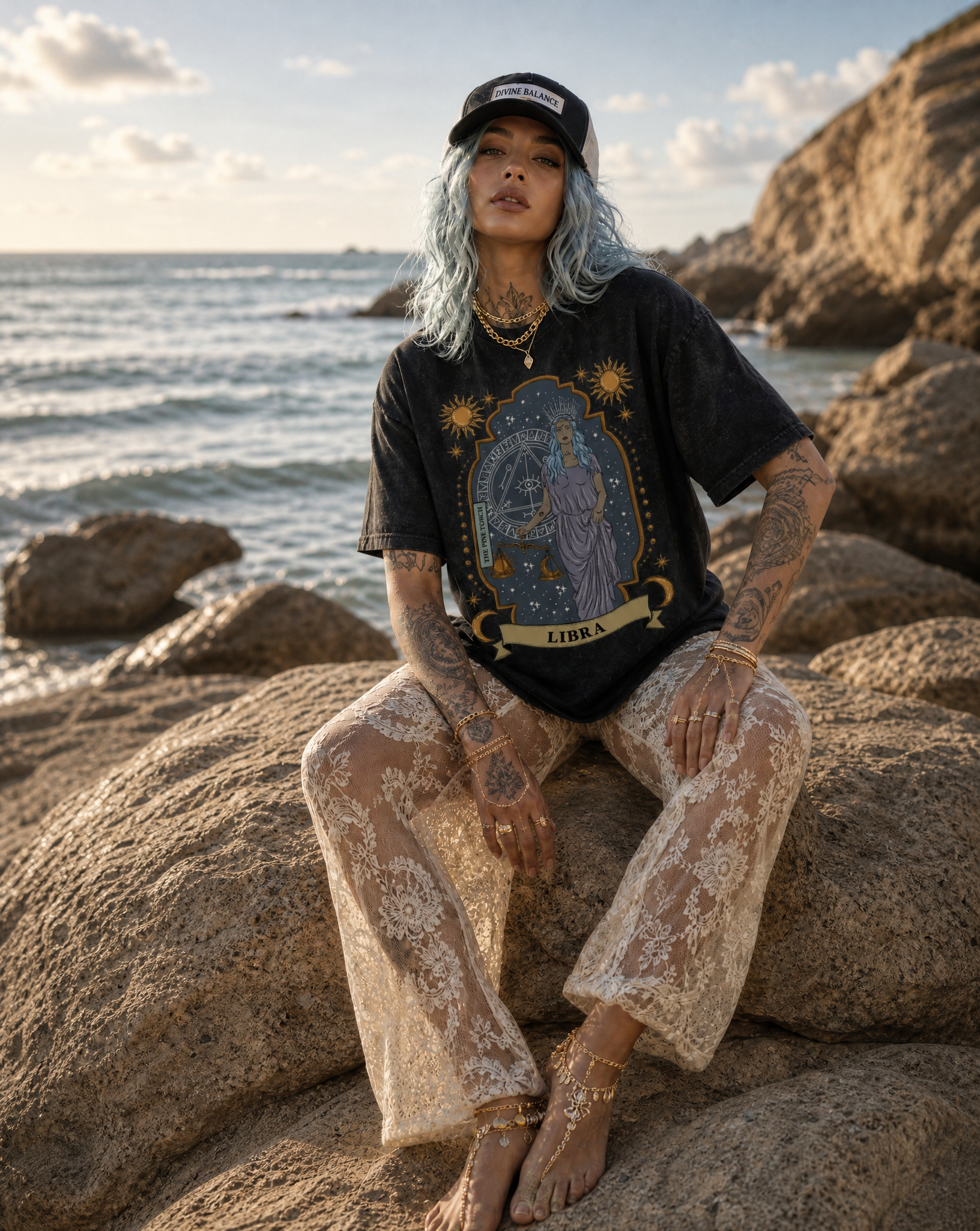 Libra // Snow Washed Oversized Cotton T-Shirt