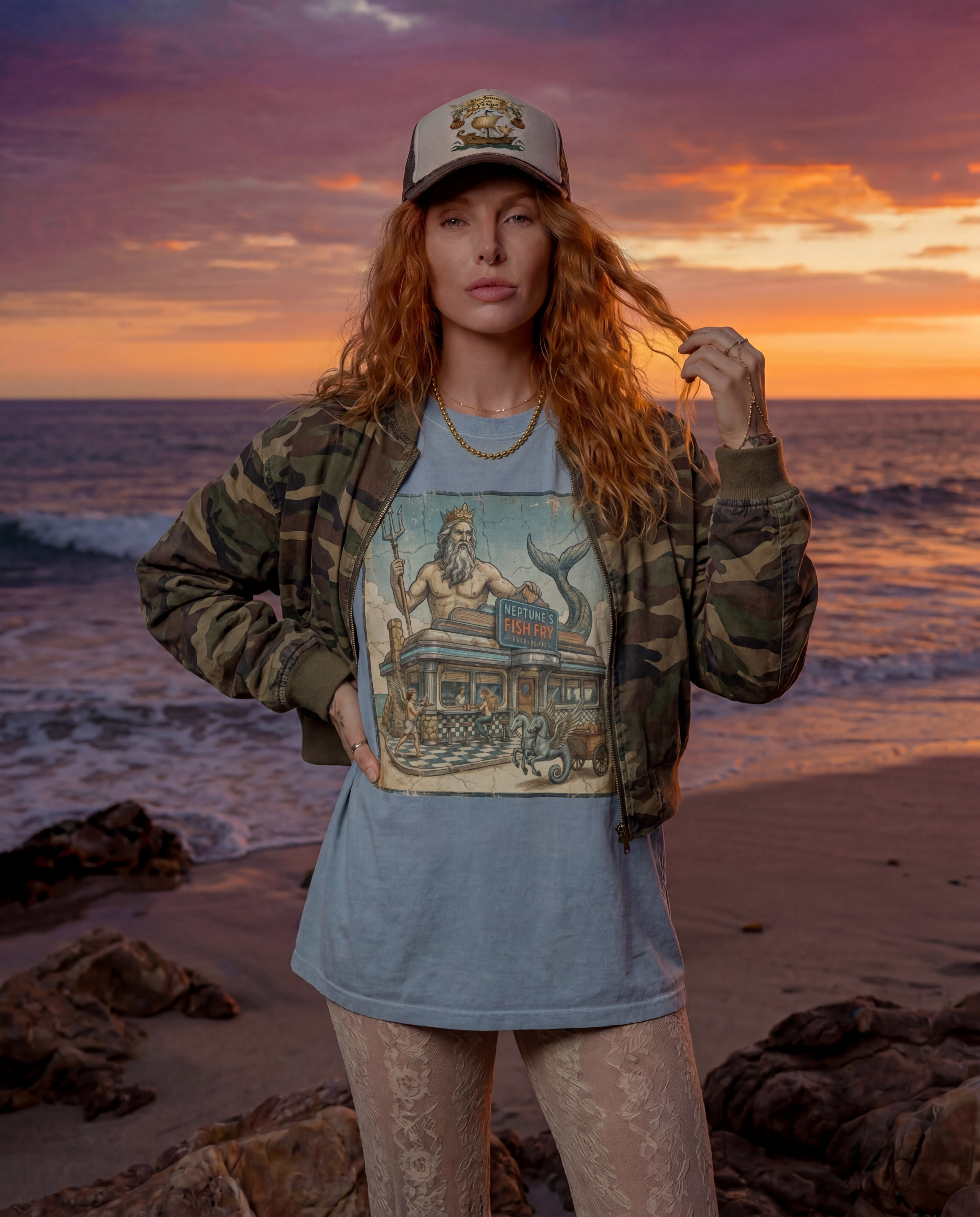 Neptune's Fish Fry // Snow Washed Oversized Cotton T-Shirt