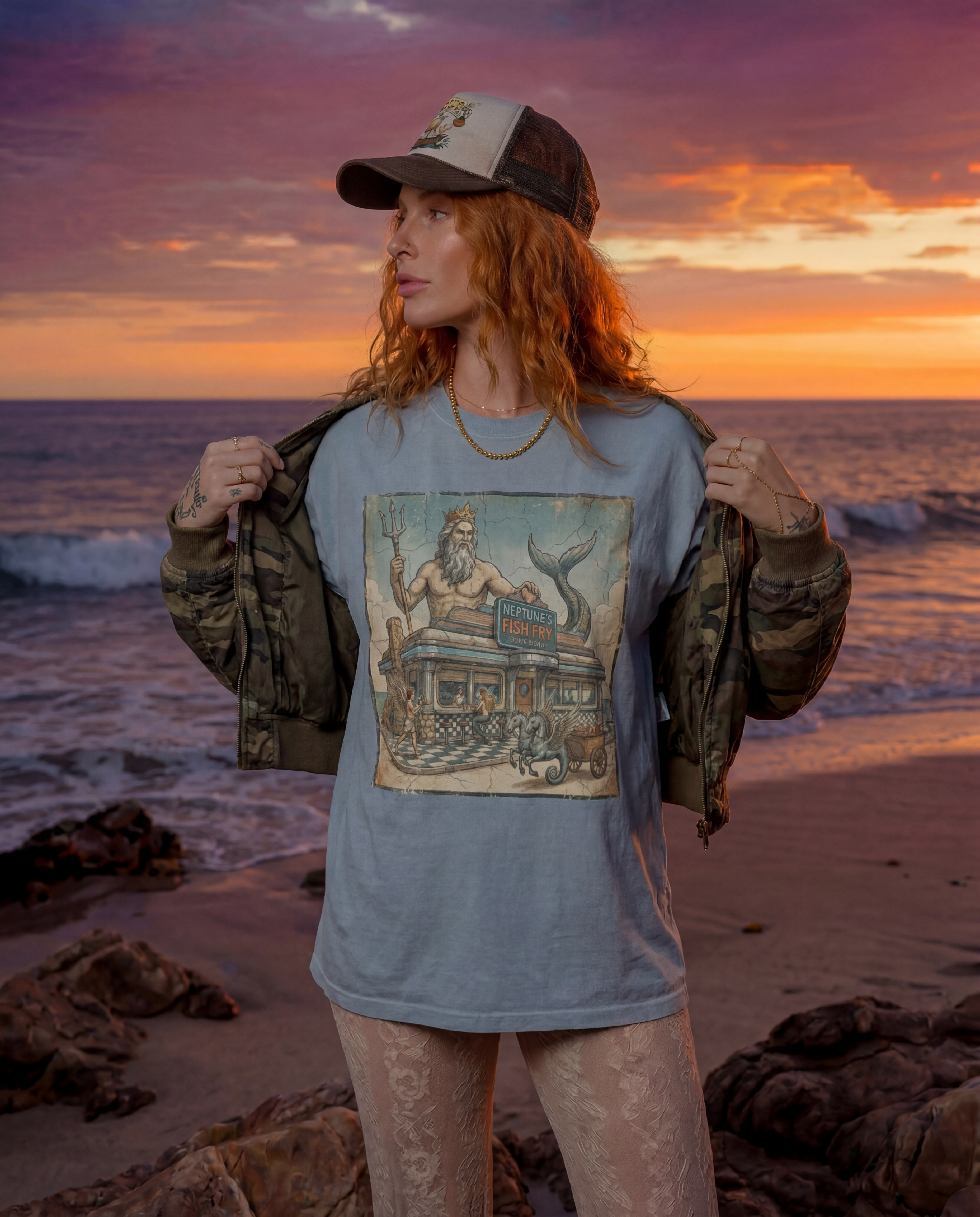 Neptune's Fish Fry // Snow Washed Oversized Cotton T-Shirt