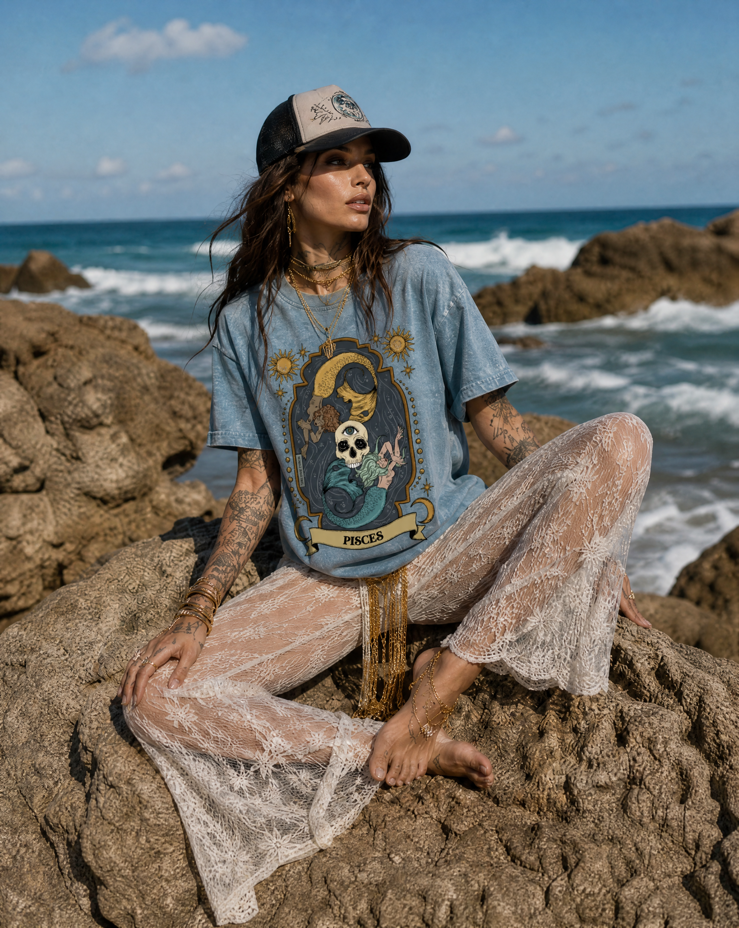 Pisces // Snow Washed Oversized Cotton T-Shirt