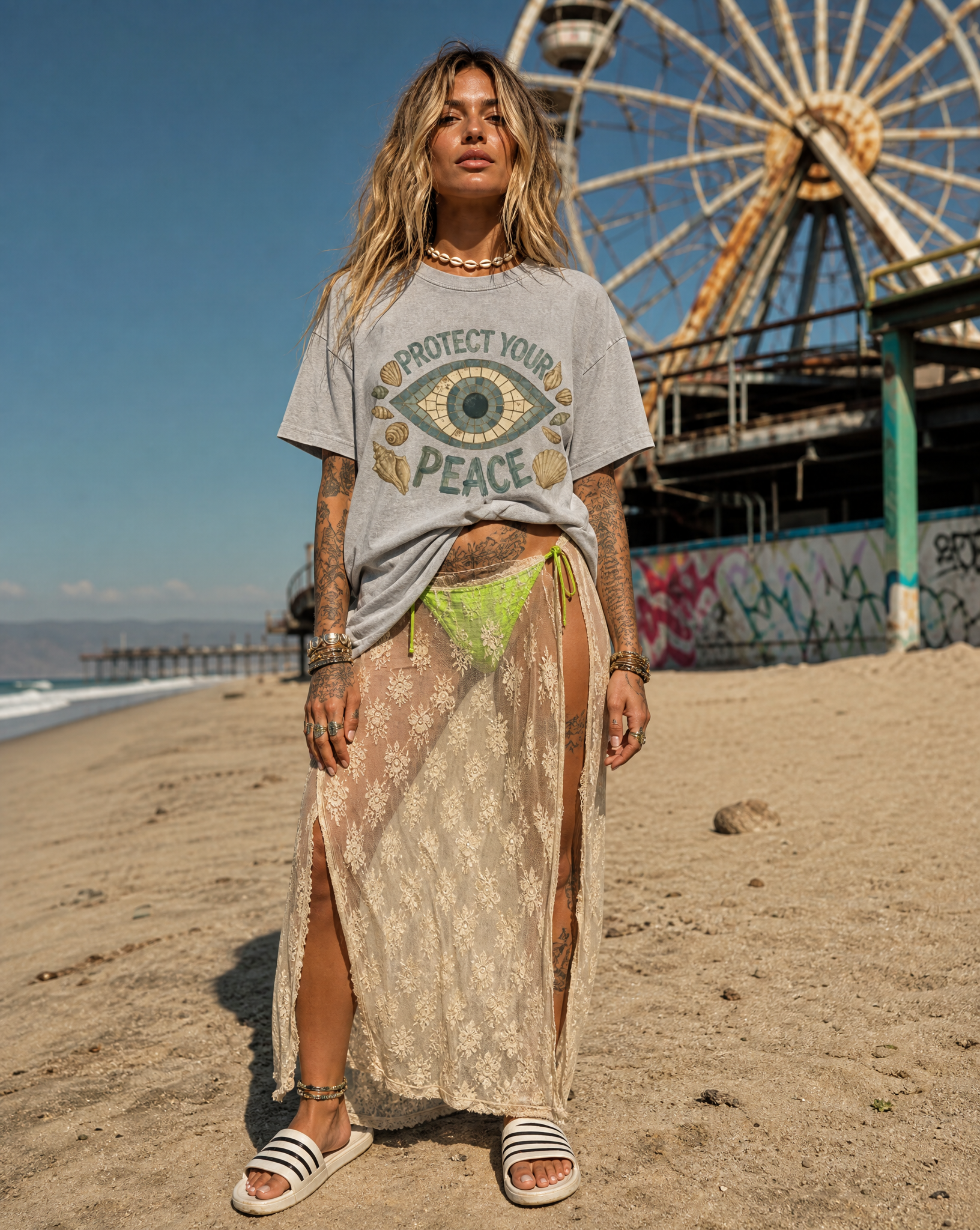 Protect Your Peace // Snow Washed Oversized Cotton T-Shirt