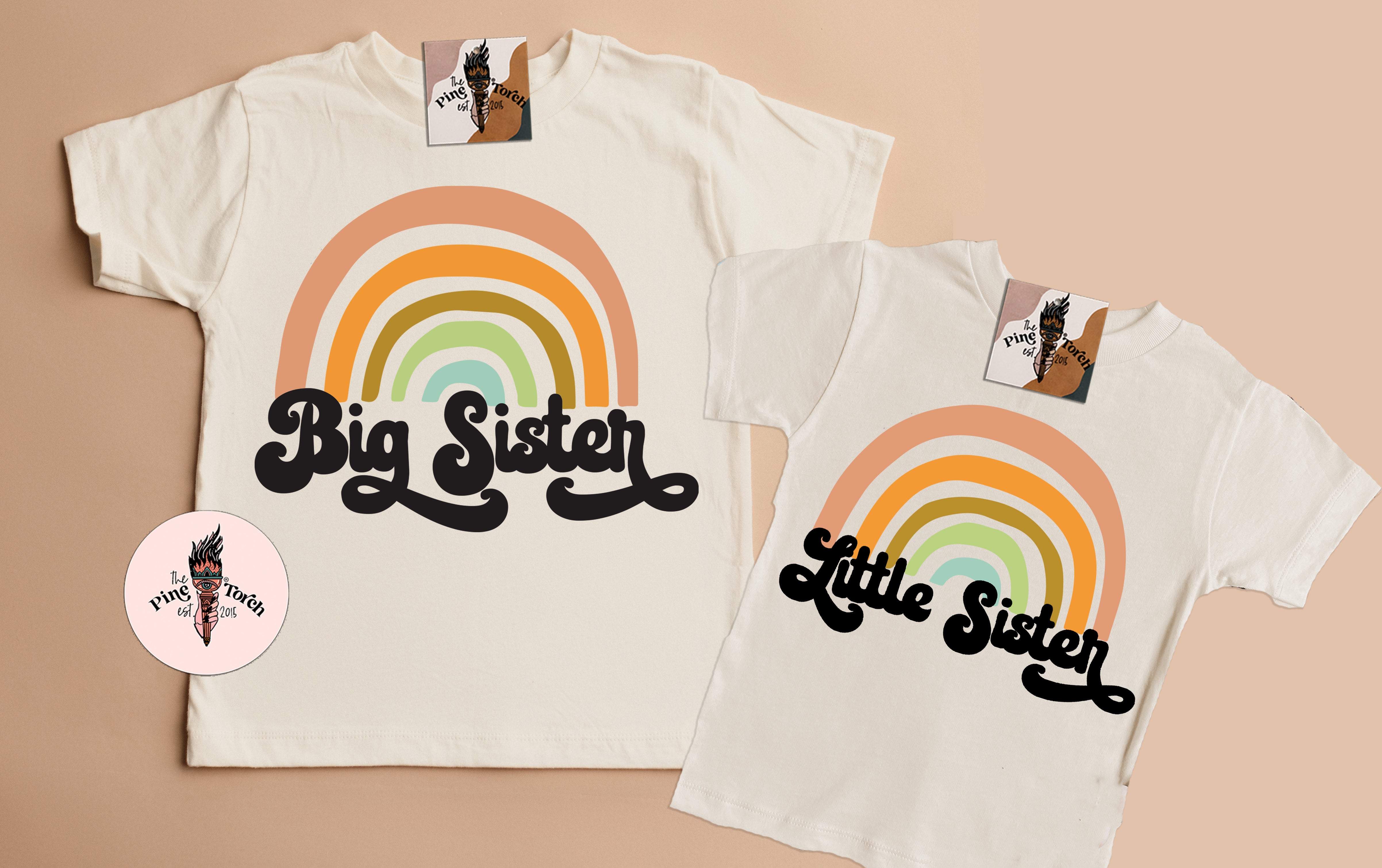 « BIG SISTER + LITTLE SISTER RETRO RAINBOW » KID'S TEE SIBLING SET