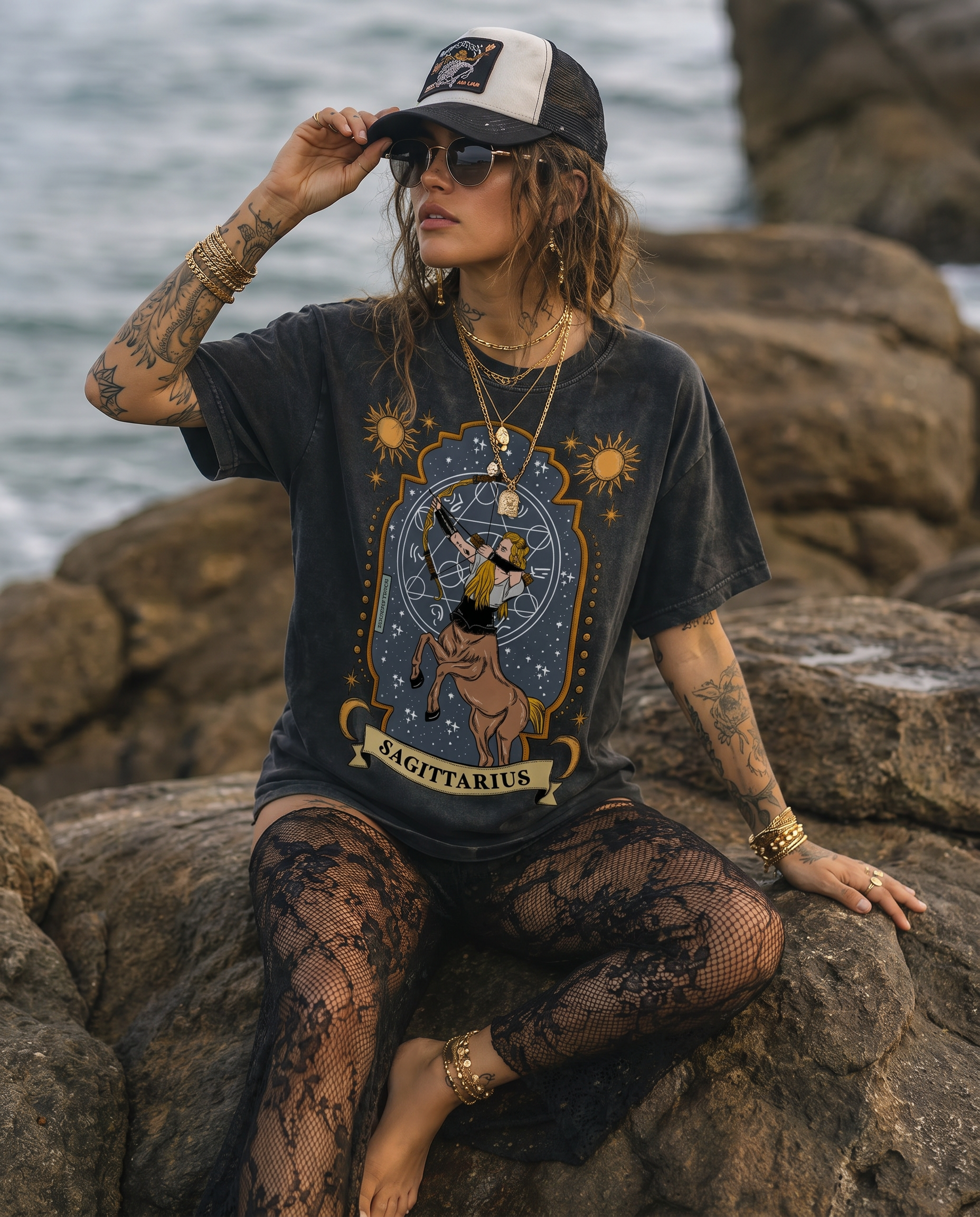 Sagittarius // Snow Washed Oversized Cotton T-Shirt