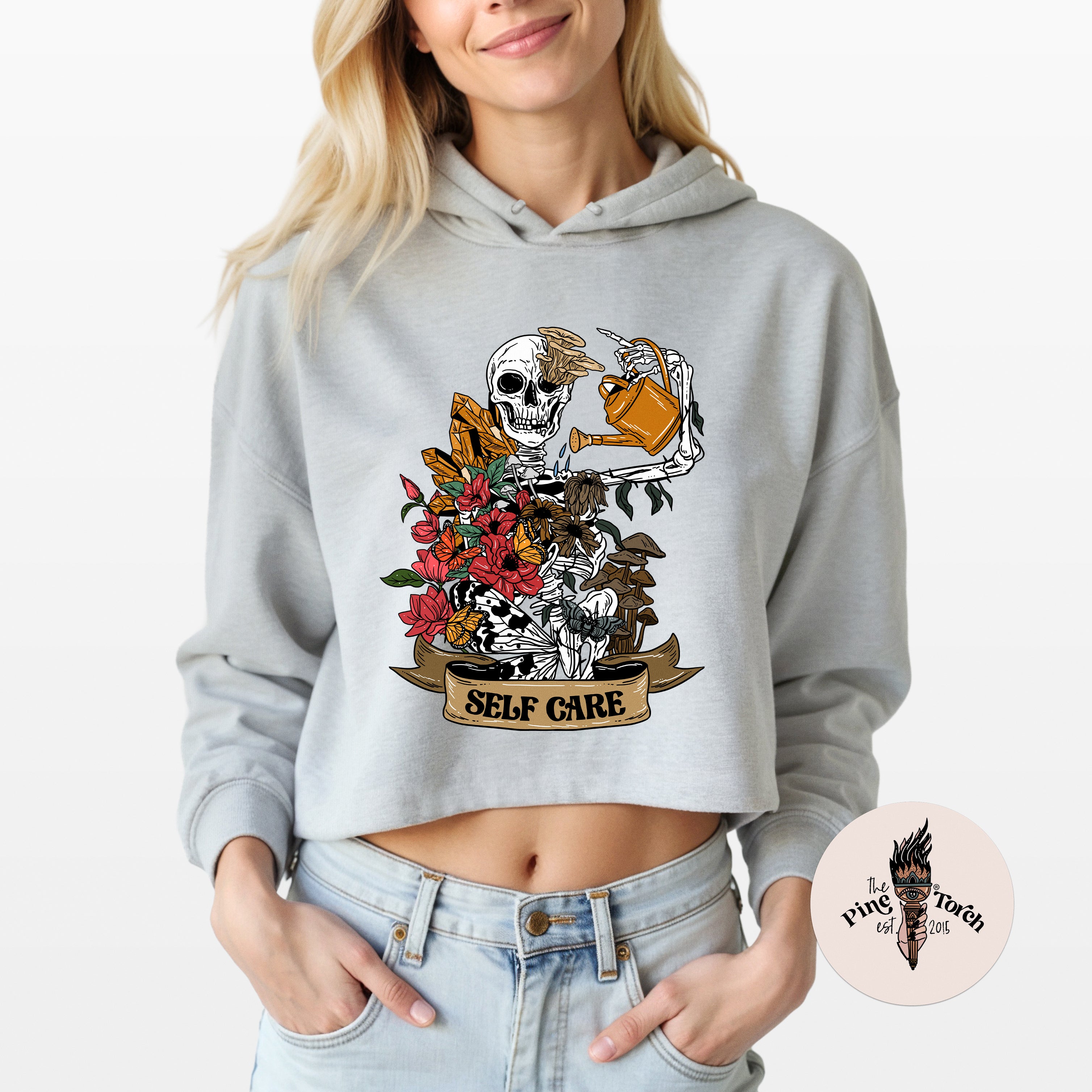 SELF CARE SKELETON // CROP HOODIE