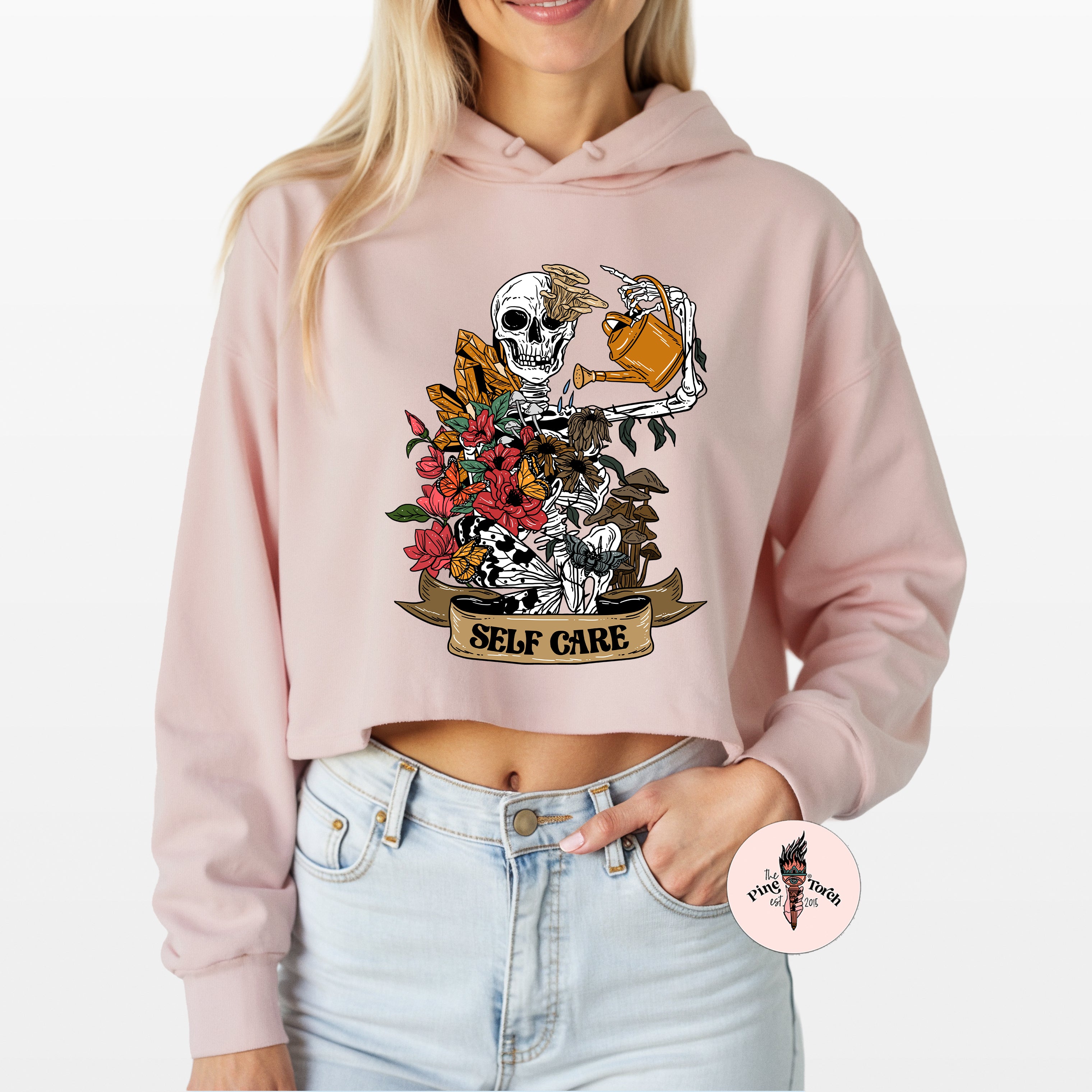SELF CARE SKELETON // CROP HOODIE