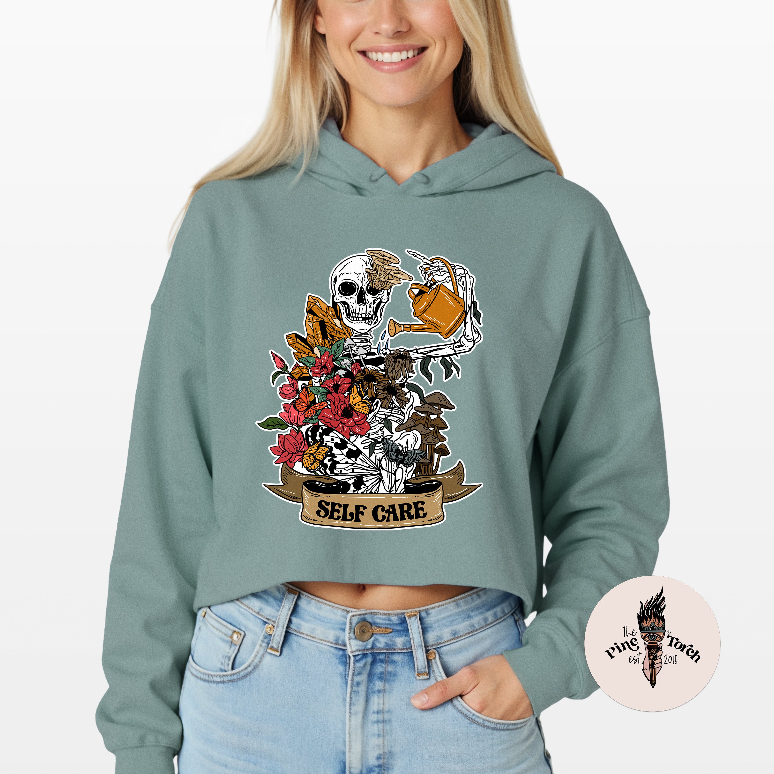 SELF CARE SKELETON // CROP HOODIE