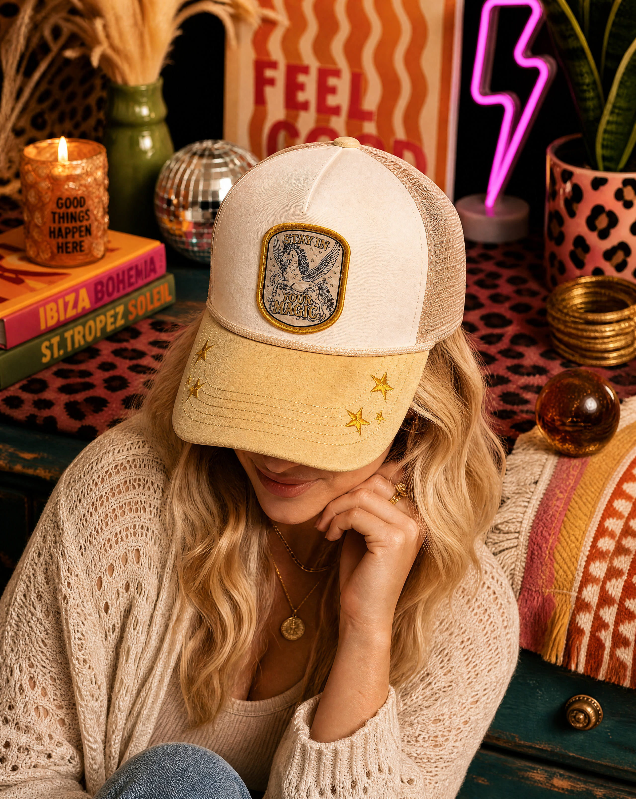 STAY IN YOUR MAGIC // SUEDE CUSTOM EMBROIDERED PATCH HAT
