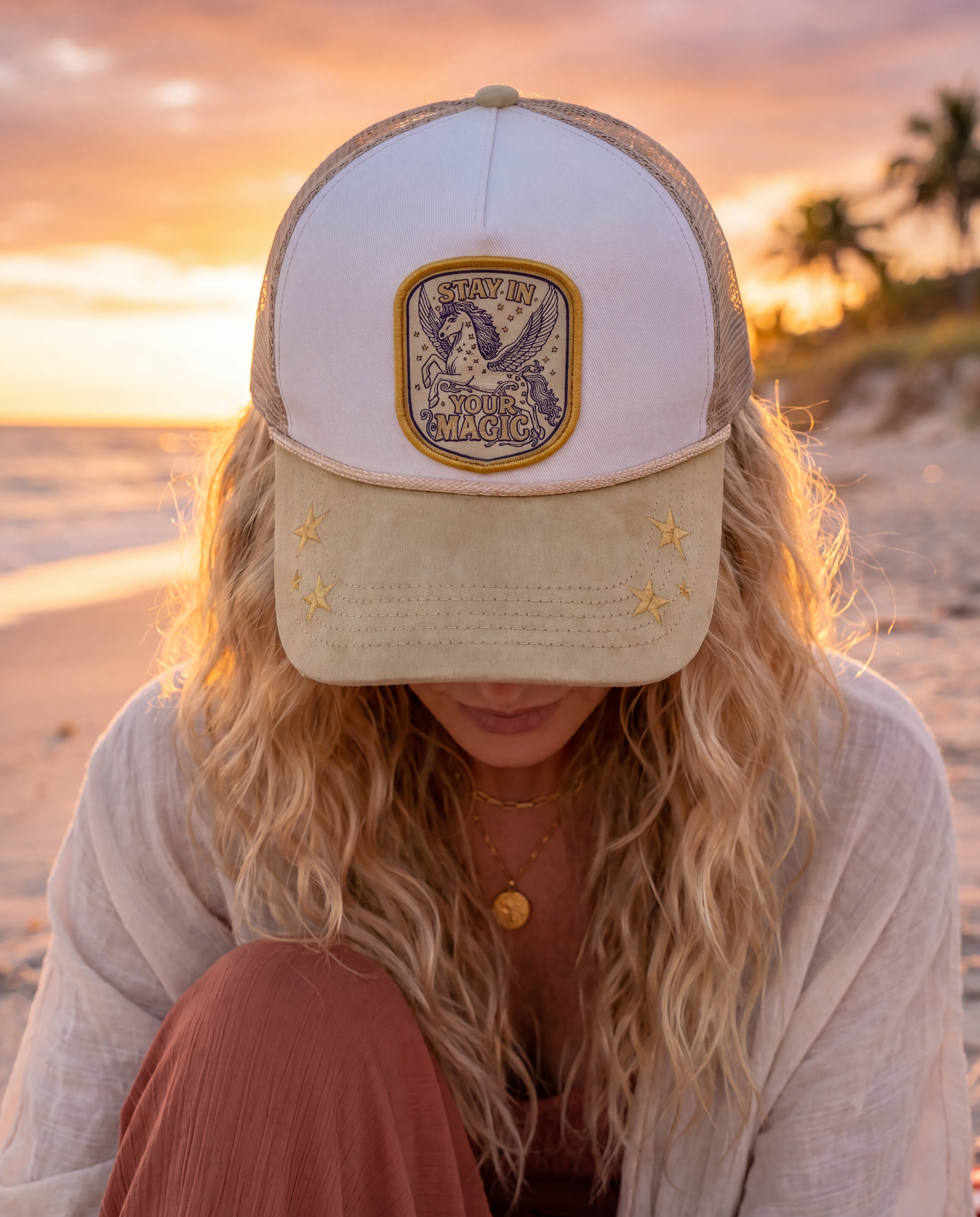 STAY IN YOUR MAGIC // SUEDE CUSTOM EMBROIDERED PATCH HAT