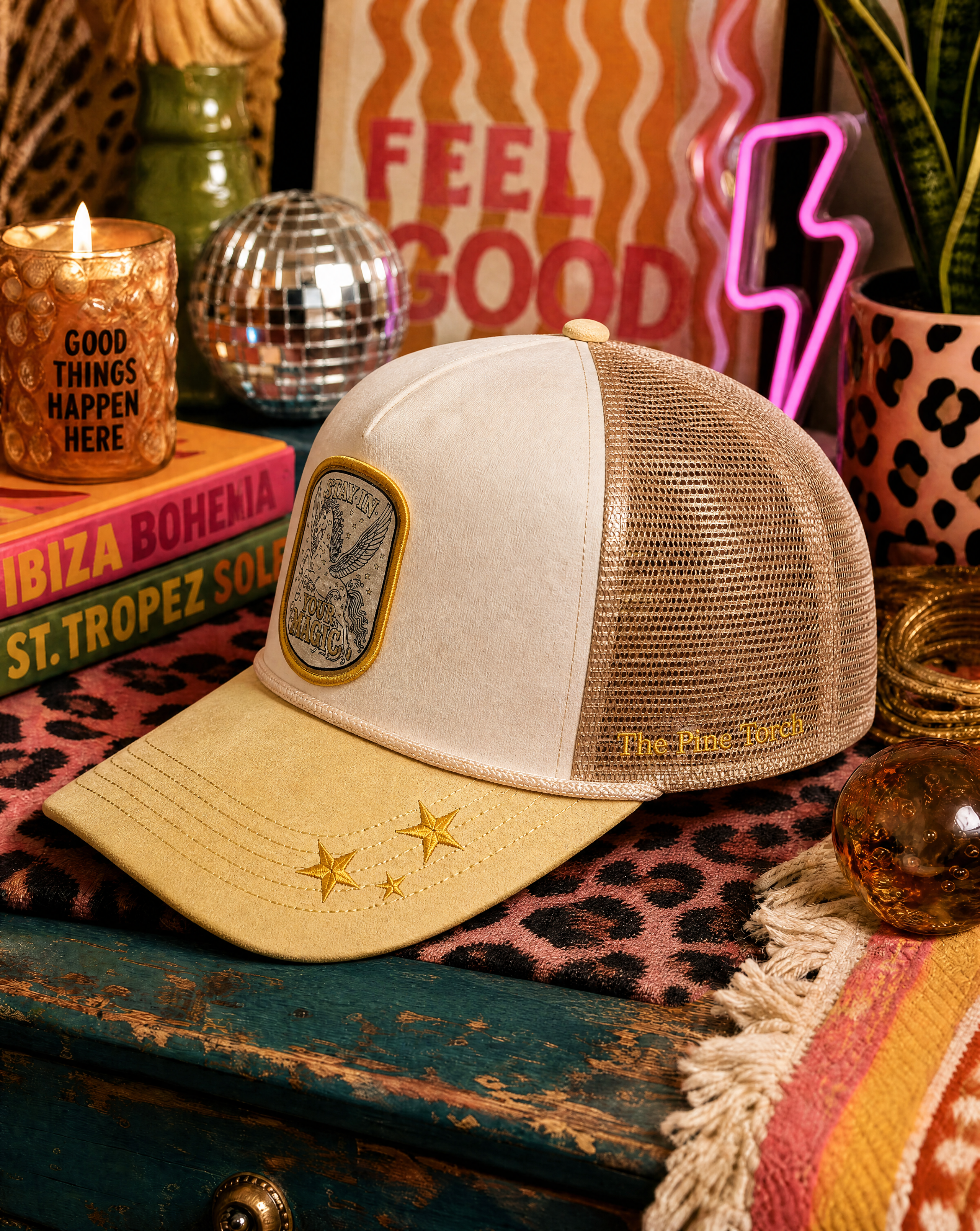 STAY IN YOUR MAGIC // SUEDE CUSTOM EMBROIDERED PATCH HAT