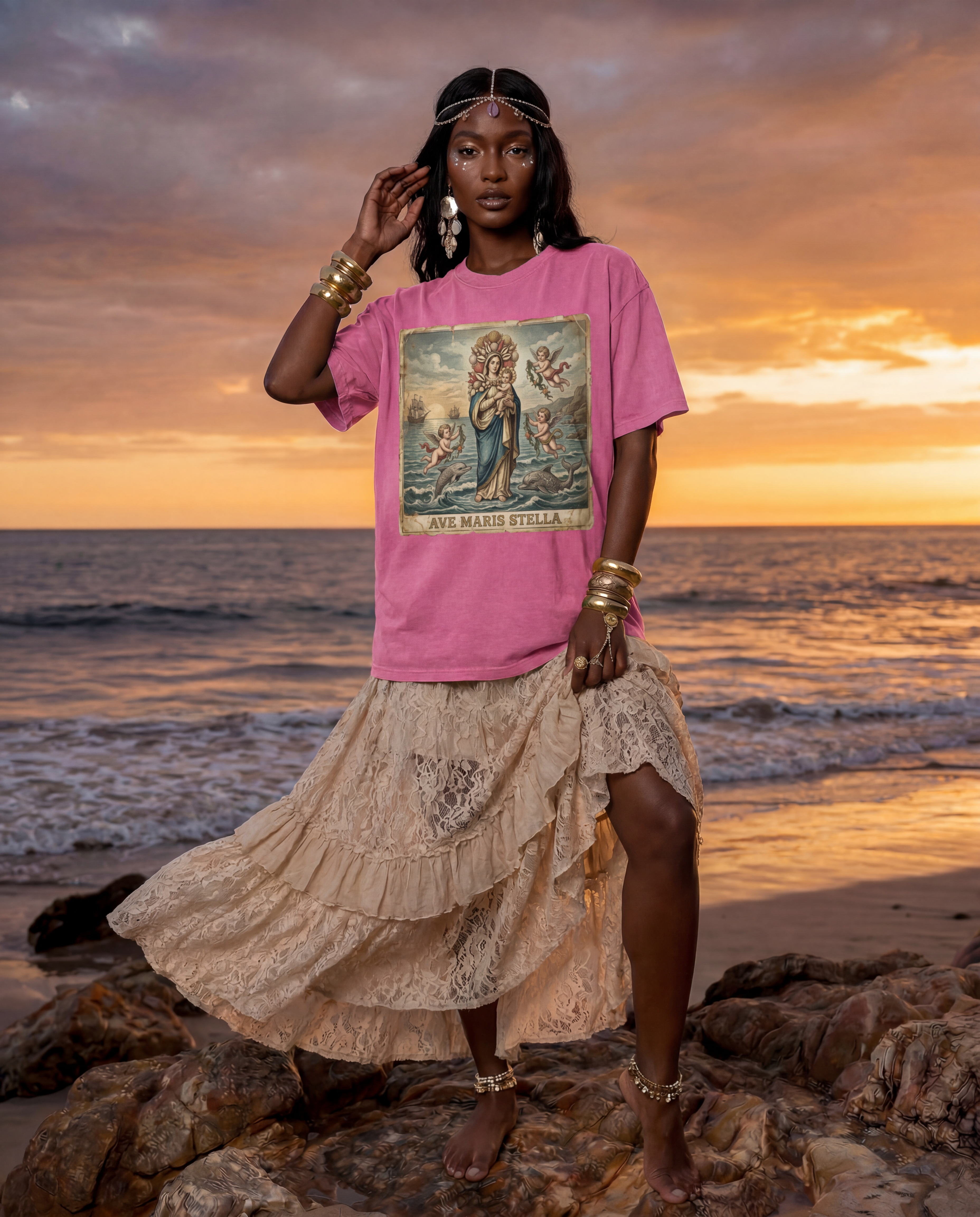 Ave Maris Stella // Snow Washed Oversized Cotton T-Shirt
