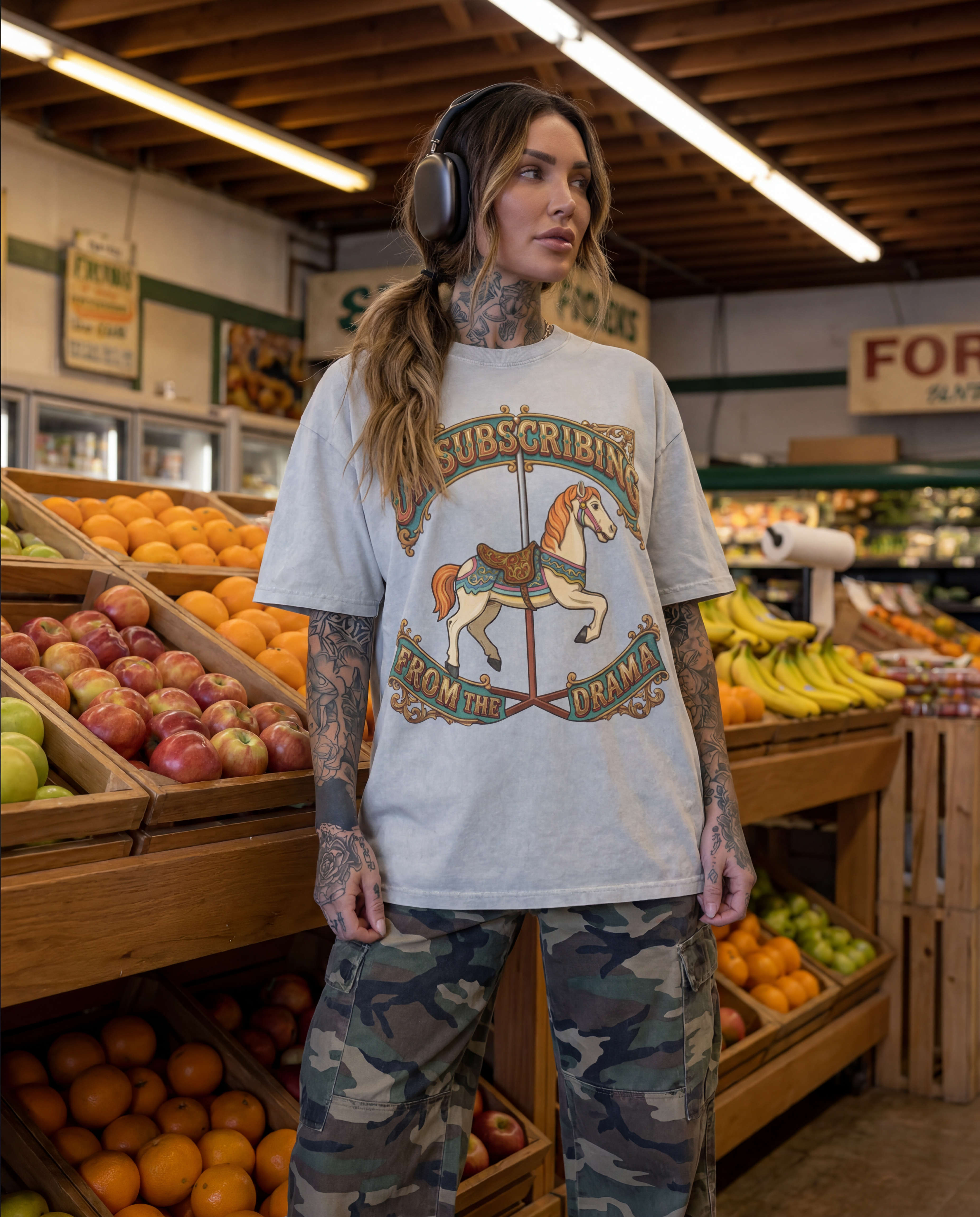Unsubscribing from the Drama / / Snow Washed Oversized Cotton T-Shirt