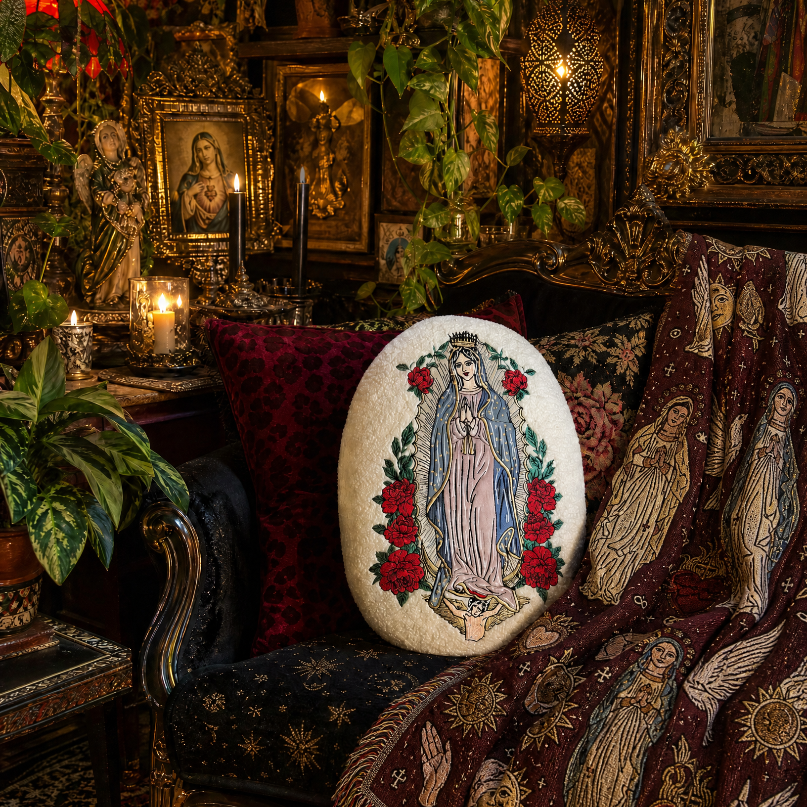 << MOTHER MARY >> OVERSIZED PLUSH EMBROIDERED PILLOW