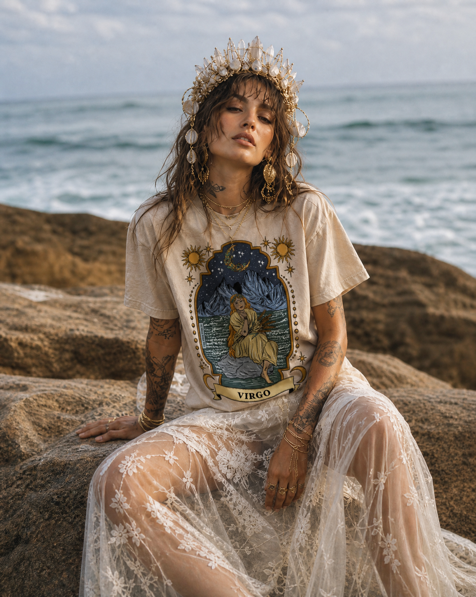 Virgo // Snow Washed Oversized Cotton T-Shirt