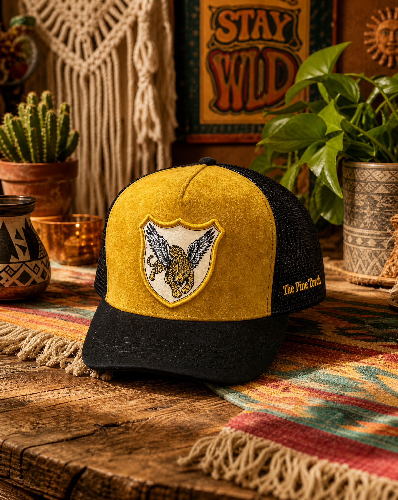 WINGED LEOPARD // SUEDE CUSTOM PATCH TRUCKER HAT