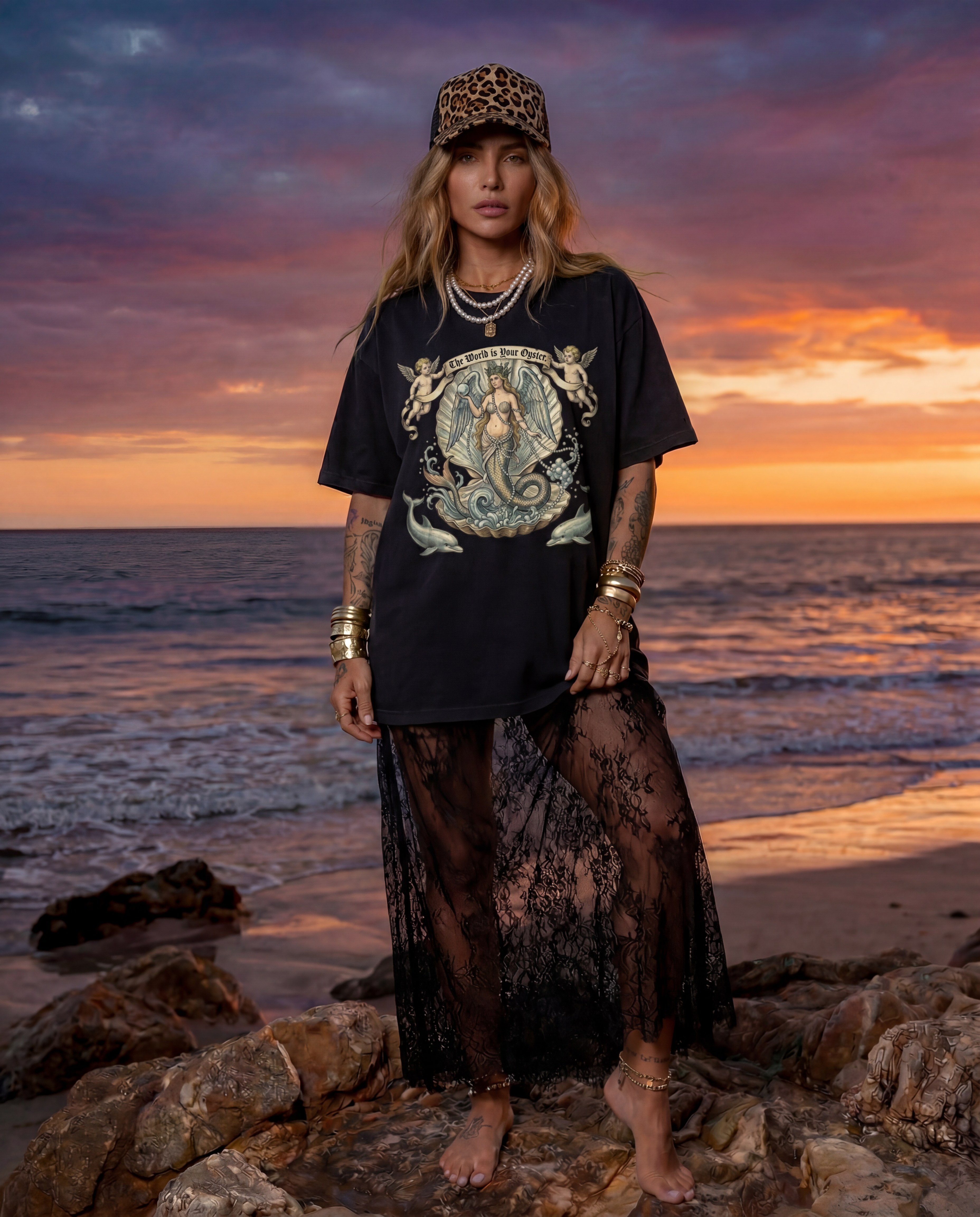 The World is Your Oyster // Snow Washed Oversized Cotton T-Shirt