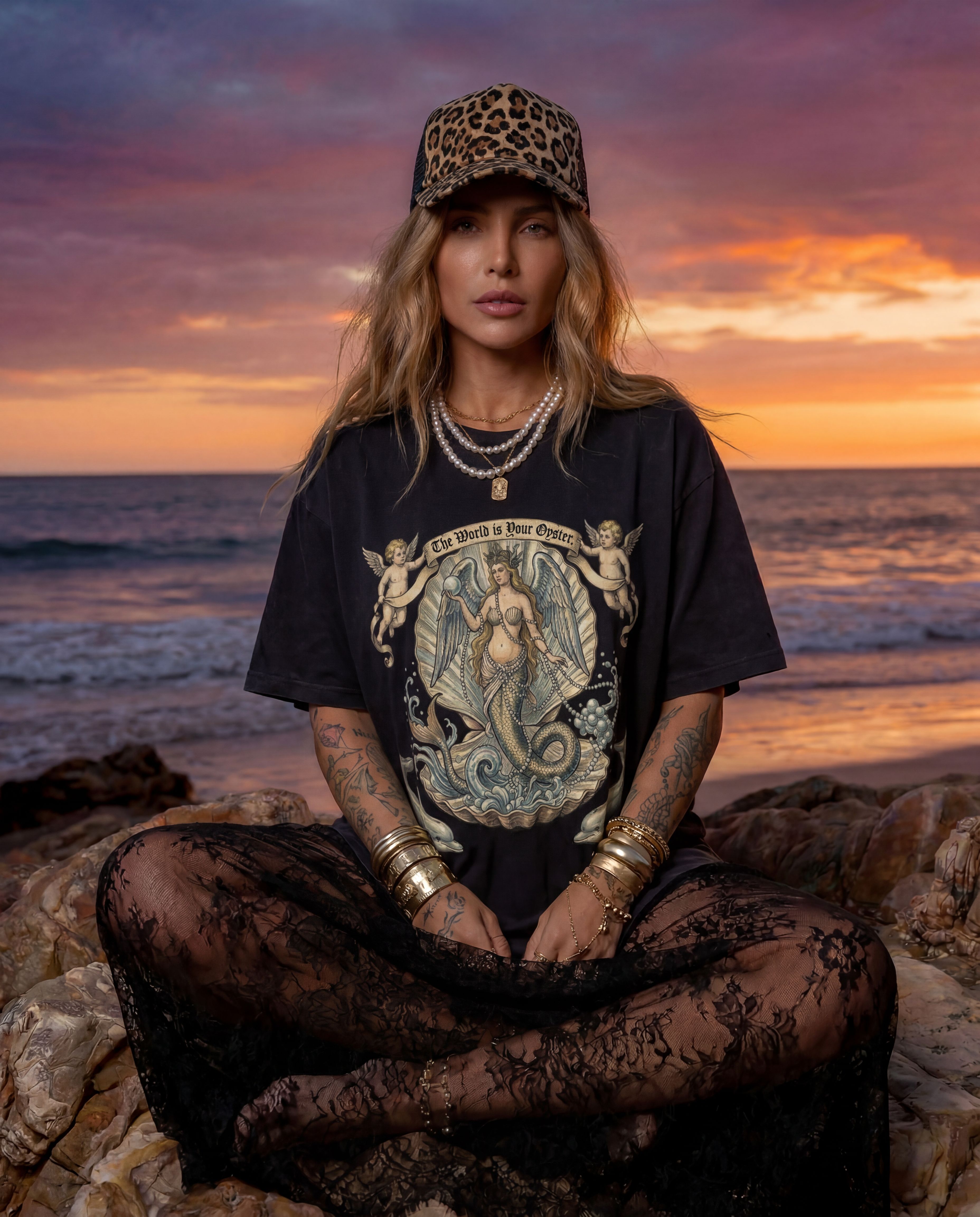 The World is Your Oyster // Snow Washed Oversized Cotton T-Shirt