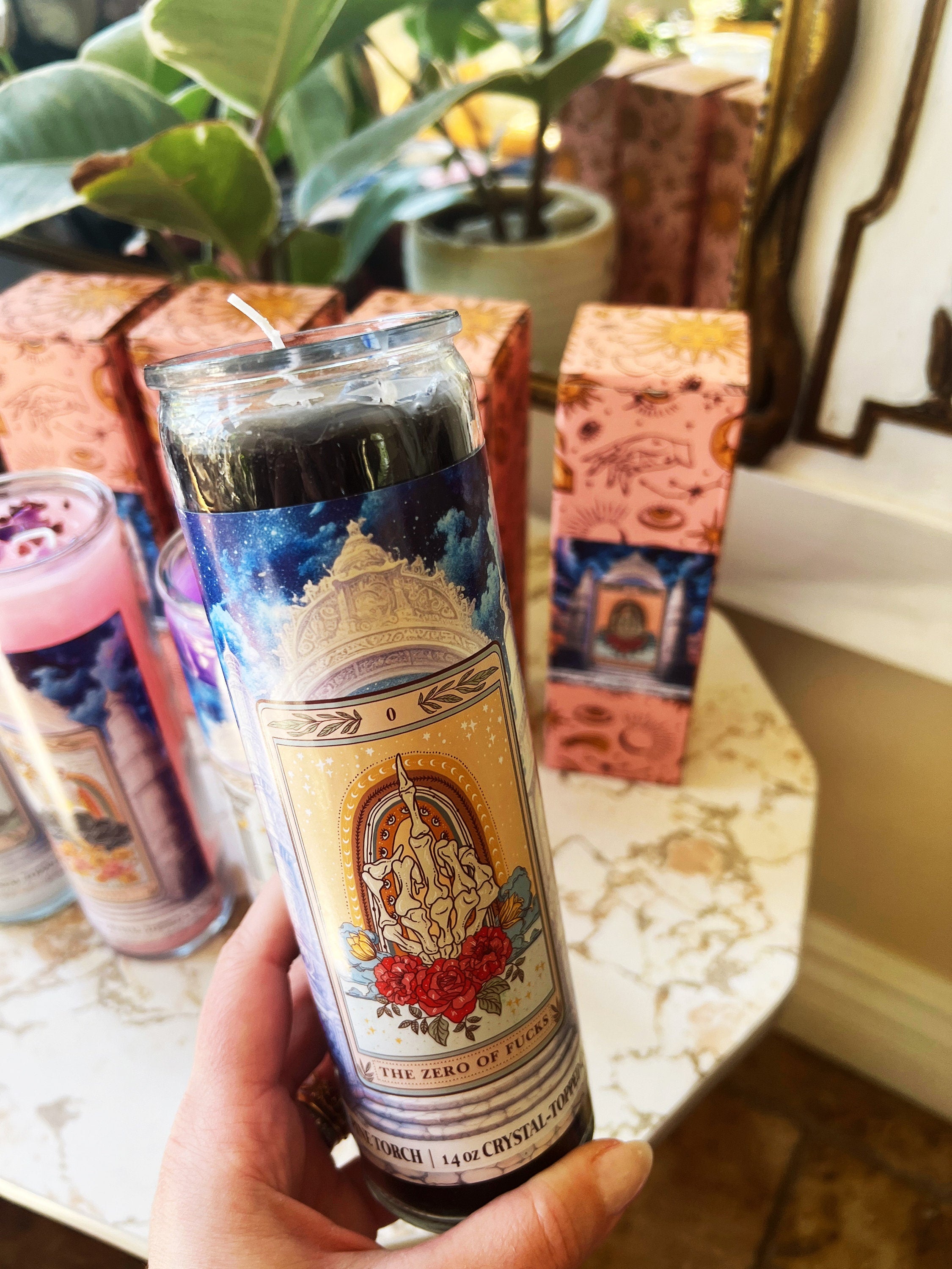 THE ZERO OF FUCKS // CRYSTAL TOPPED ALTAR CANDLE