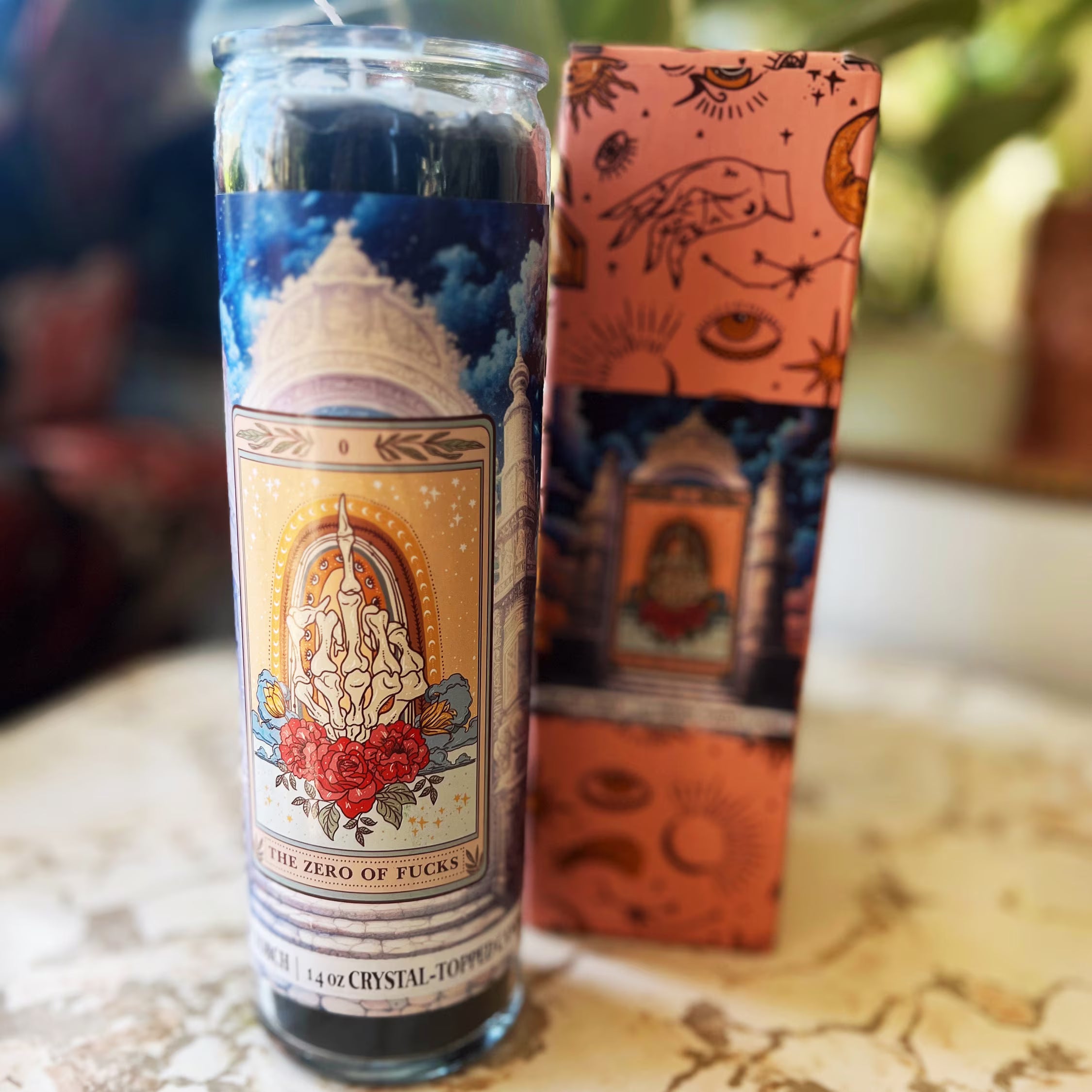THE ZERO OF FUCKS // CRYSTAL TOPPED ALTAR CANDLE