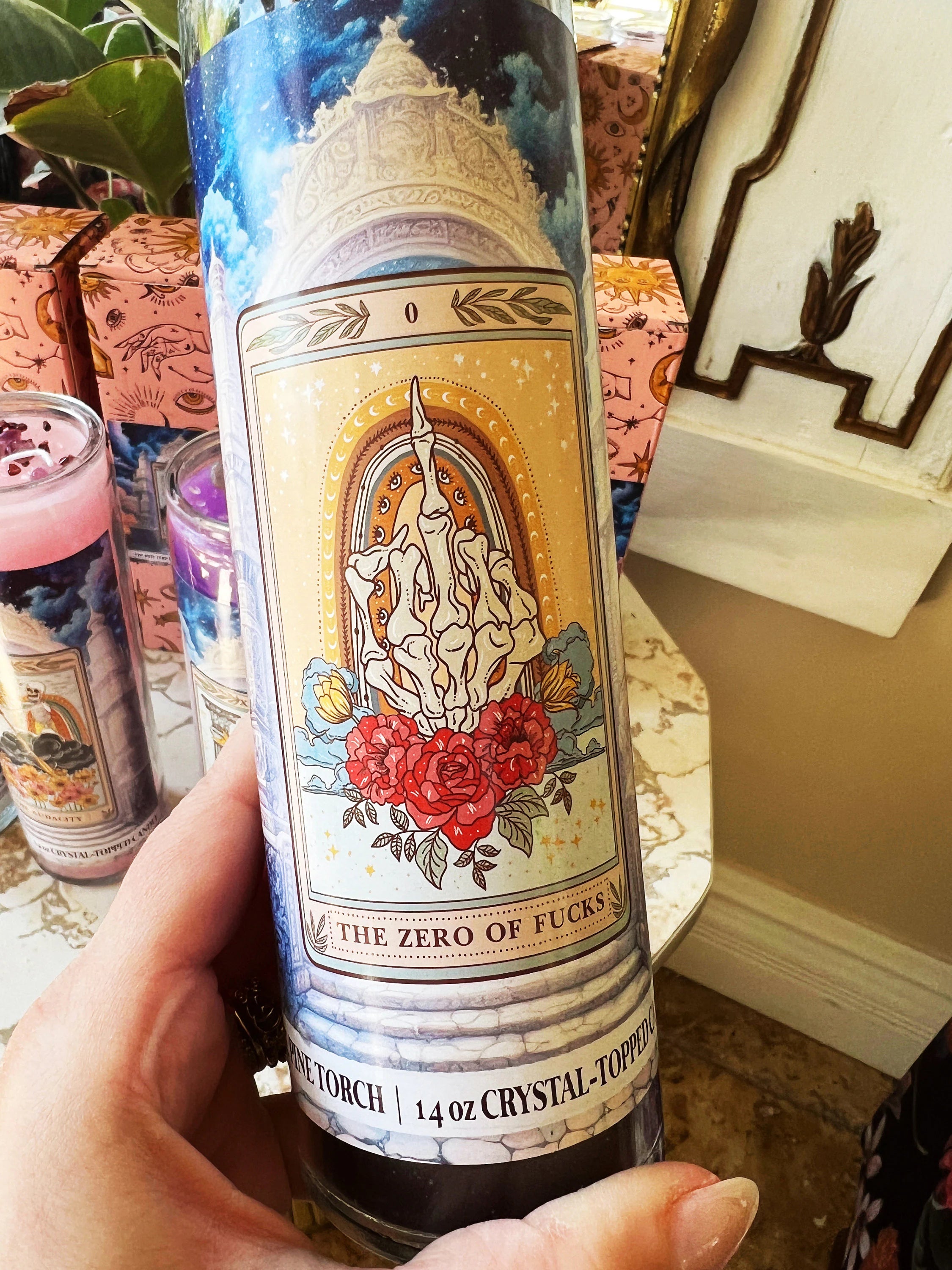 THE ZERO OF FUCKS // CRYSTAL TOPPED ALTAR CANDLE