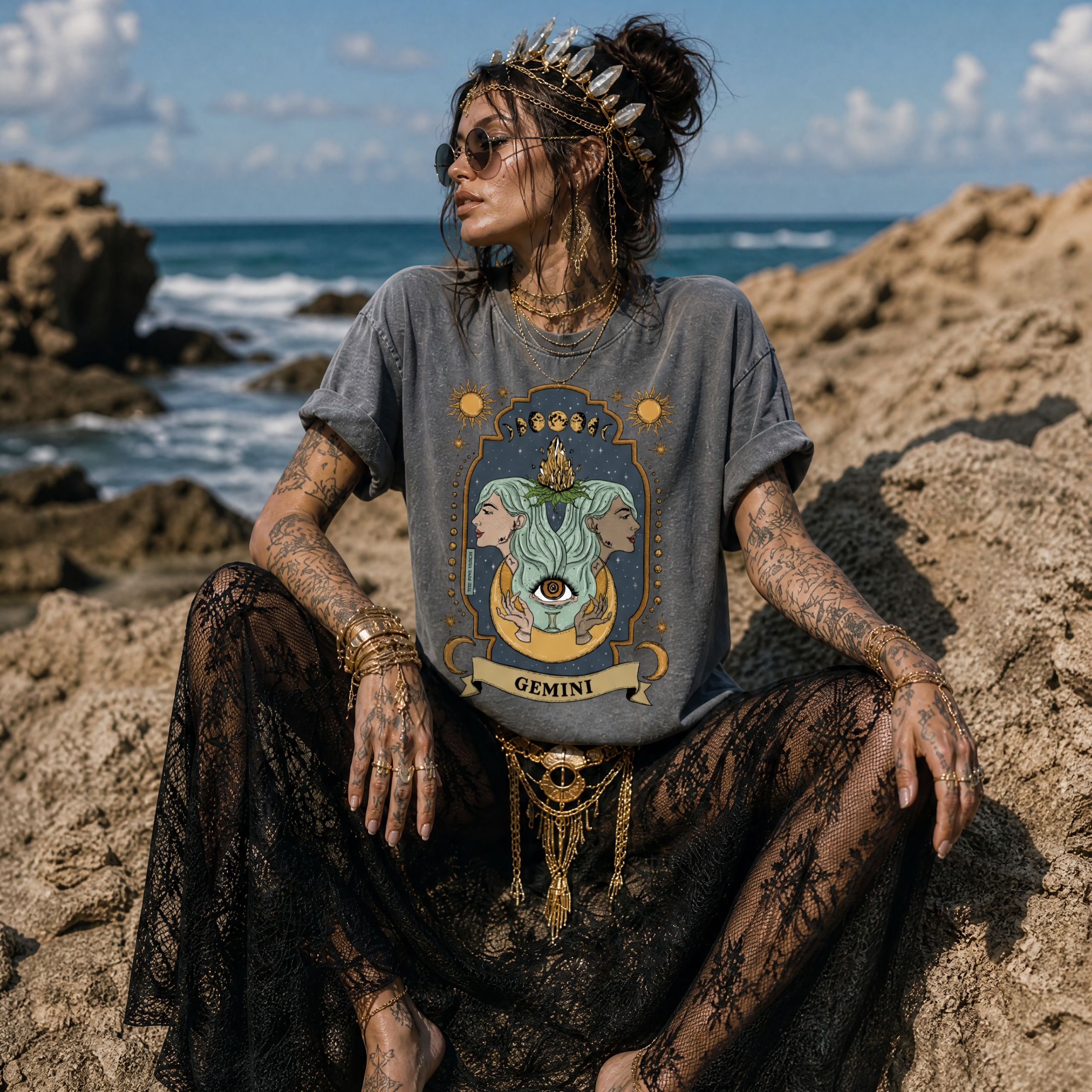 Gemini // Snow Washed Oversized Cotton T-Shirt