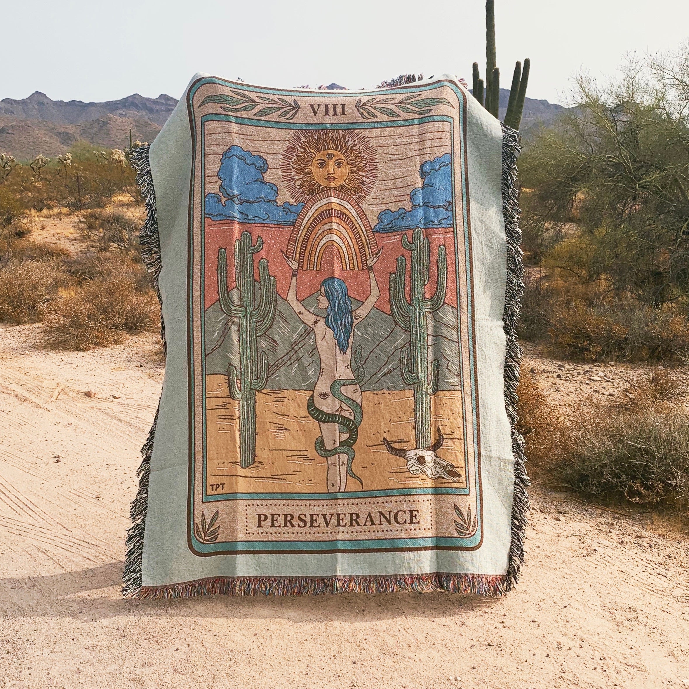 PERSEVERANCE TAROT CARD // WOVEN FRINGE BLANKET