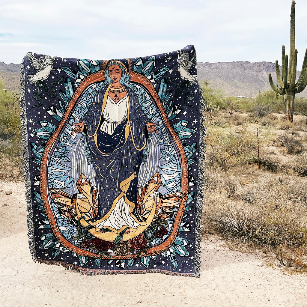 VIRGIN MARY / GUADALUPE // WOVEN FRINGE BLANKET