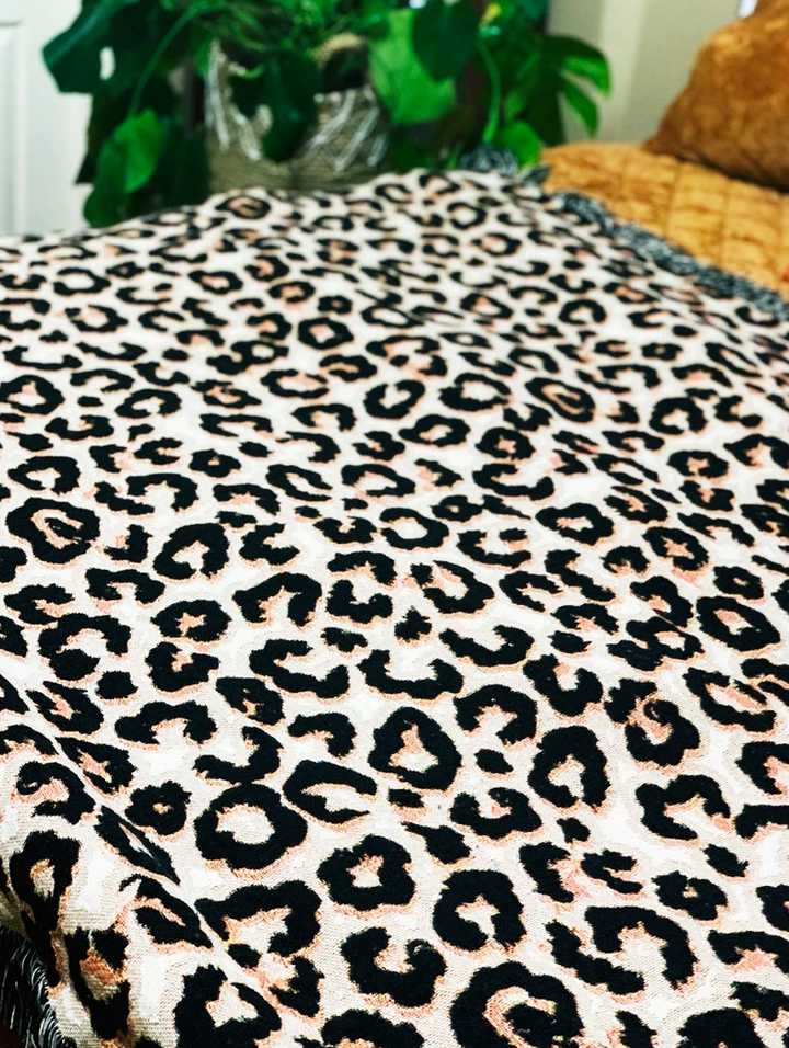 LEOPARD DOESN'T CHANGE HER SPOTS // 60x80 WOVEN FRINGE BLANKET