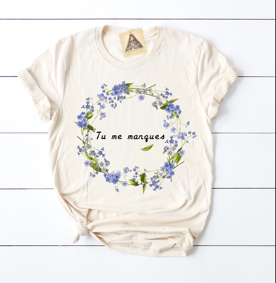 « TU ME MANQUES, YOU ARE MISSING FROM ME » CREAM UNISEX TEE
