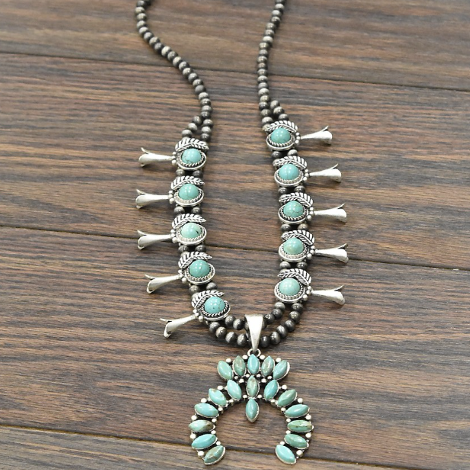 BLACK FRIDAY EXCLUSIVE << SQUASH BLOSSOM >> FULL NATURAL TURQUOISE NECKLACE