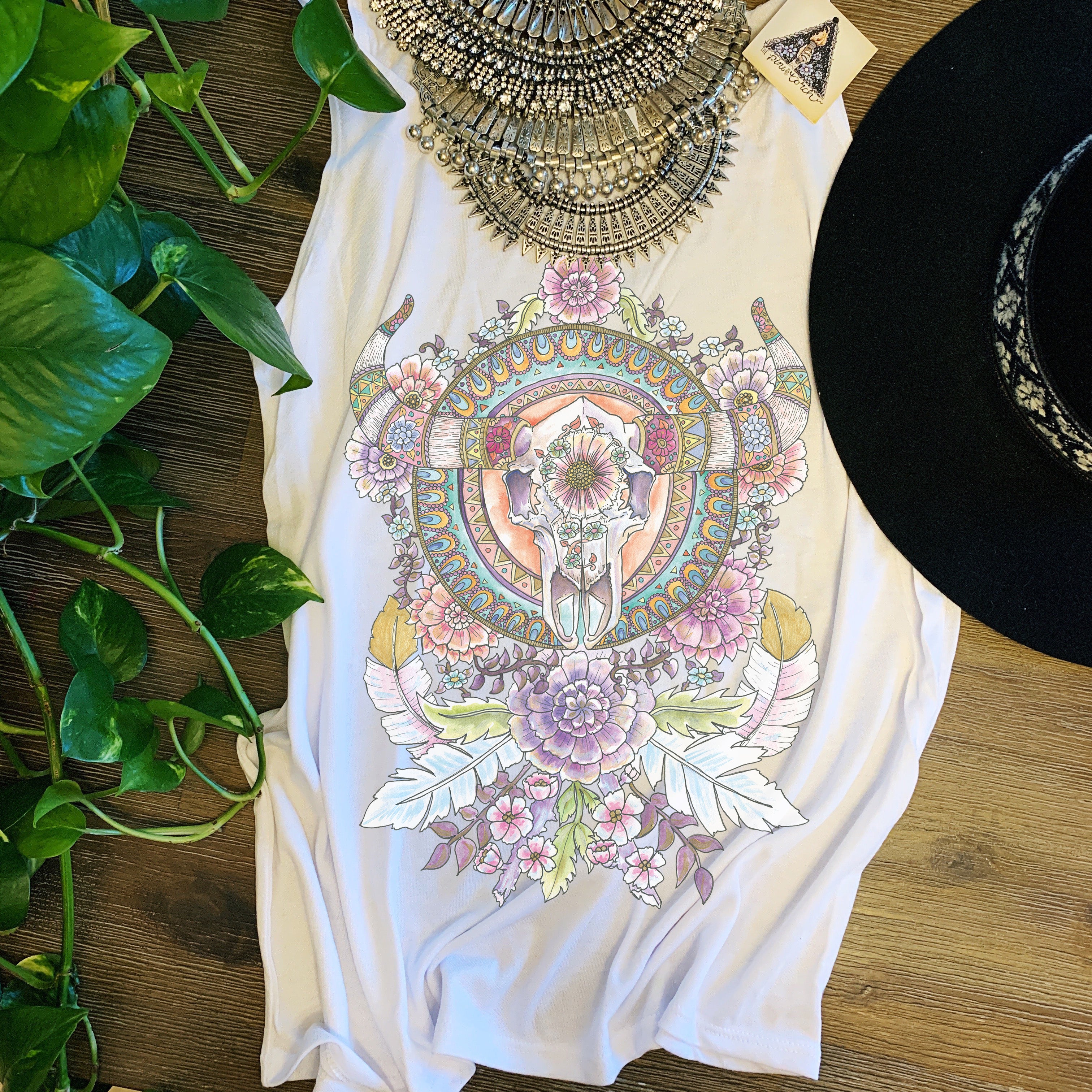 « BULL SKULL MANDALA » FLOWY RACERBACK TANK