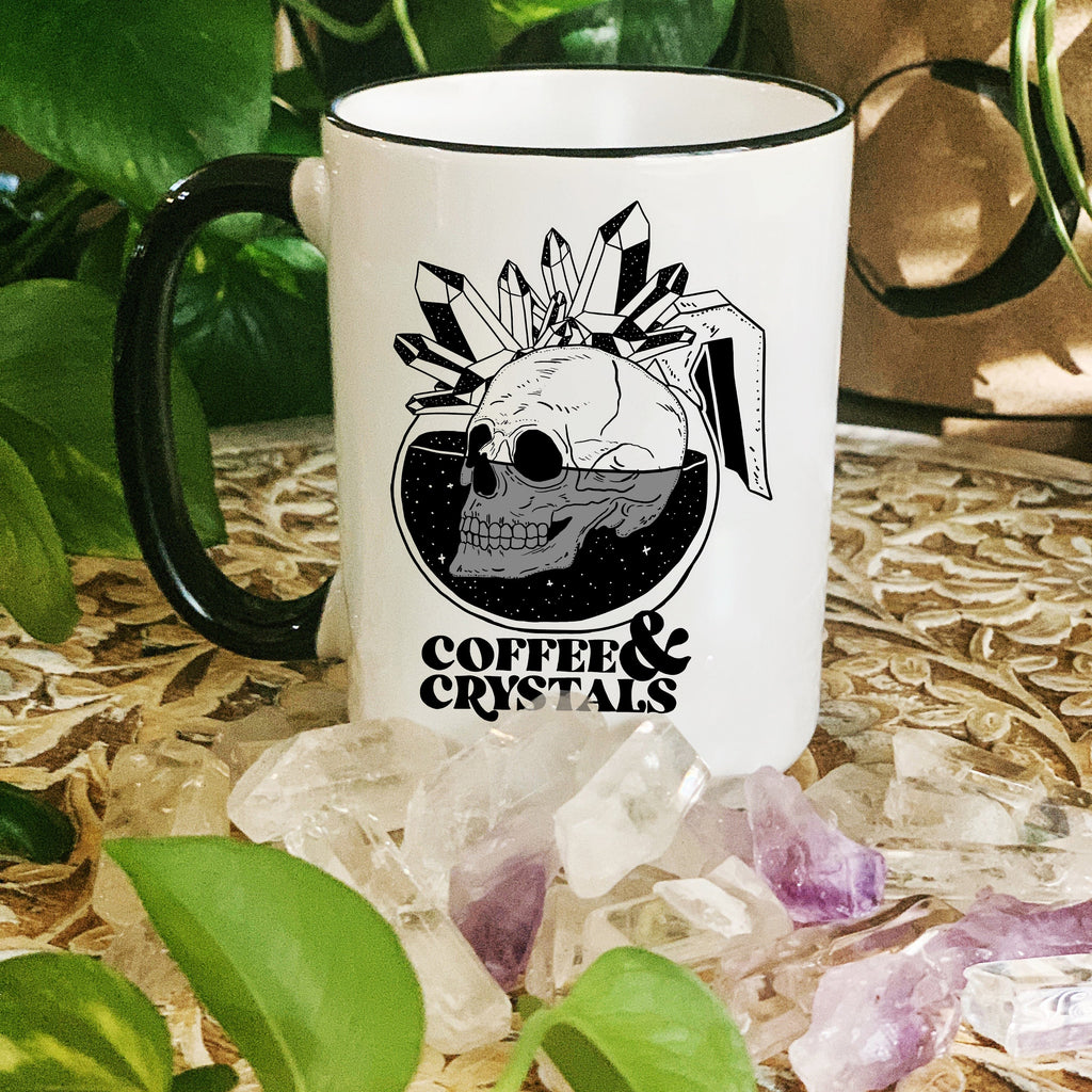 COFFEE AND CRYSTALS // BLACK RIM MUG