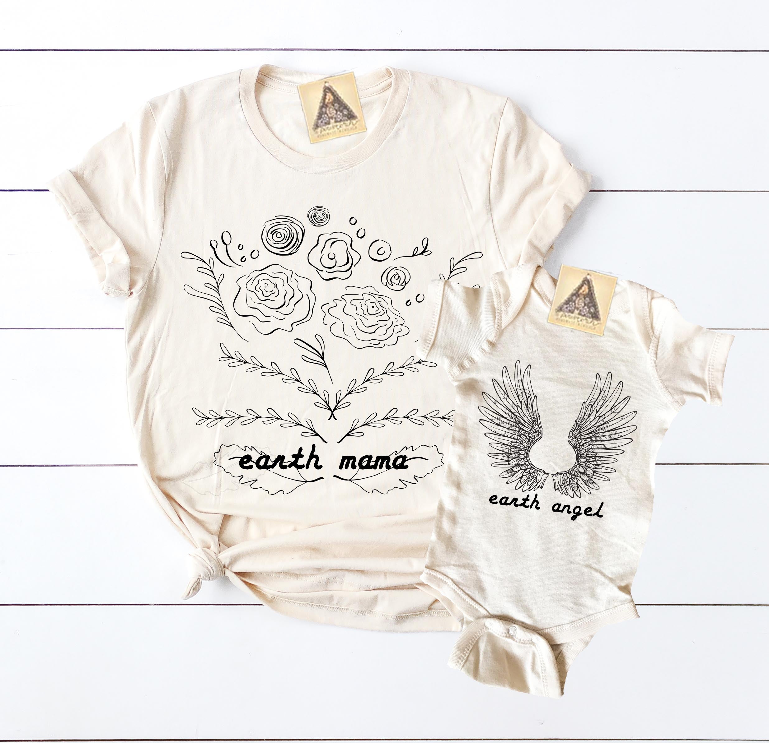 « EARTH MAMA + EARTH ANGEL » MOMMY & ME // Cream Unisex Tee + Bodysuit