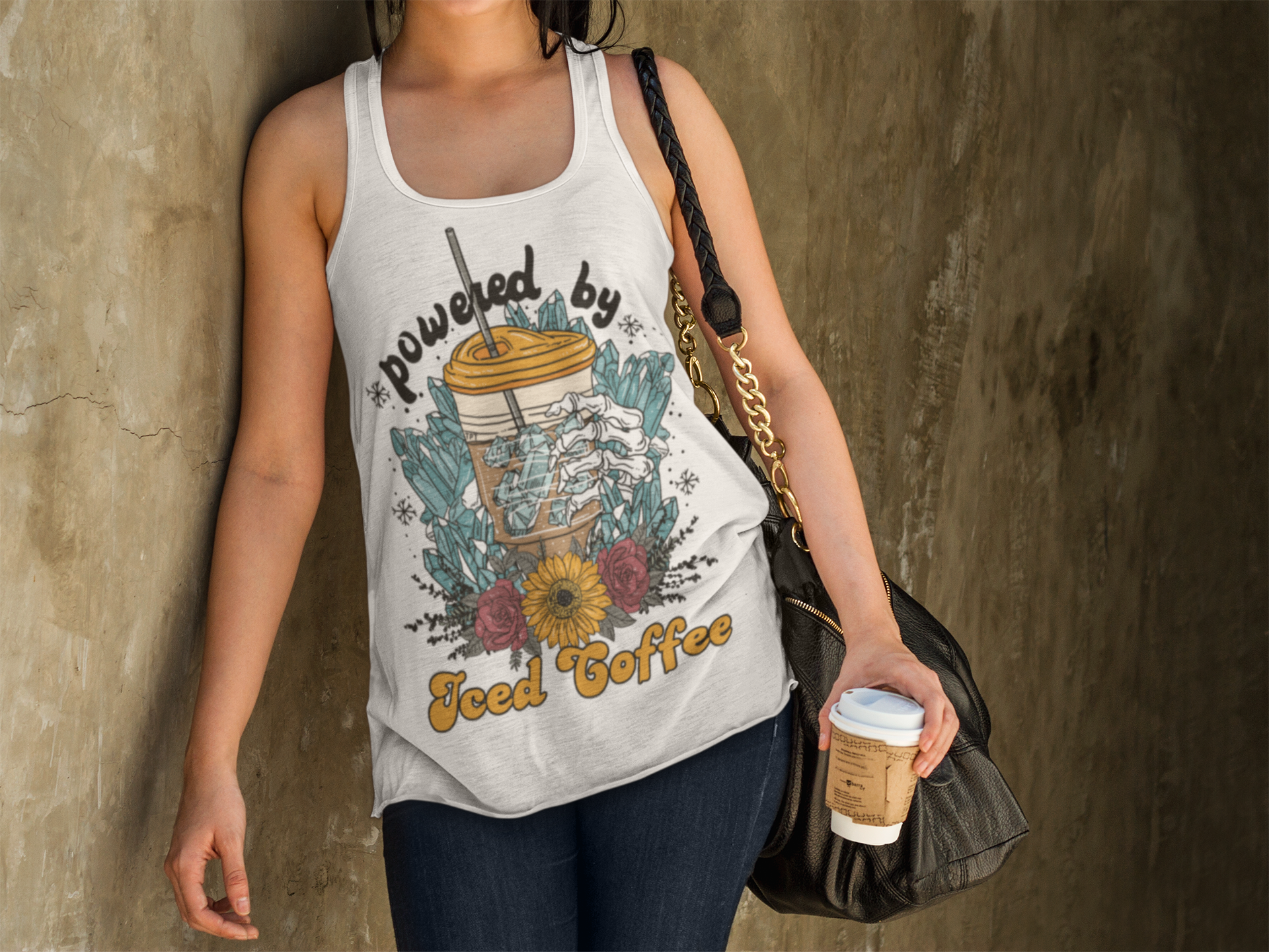 « POWERED BY ICED COFFEE » SLOUCHY or RACERBACK TANK