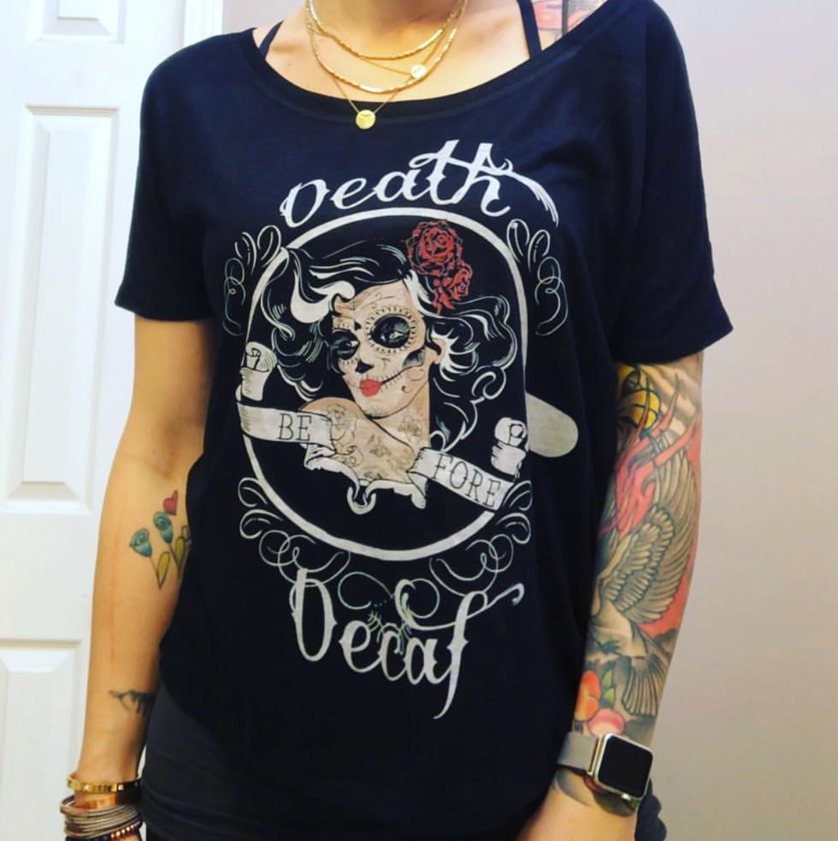« DEATH BEFORE DECAF » WOMEN'S SLOUCHY OR UNISEX TEE