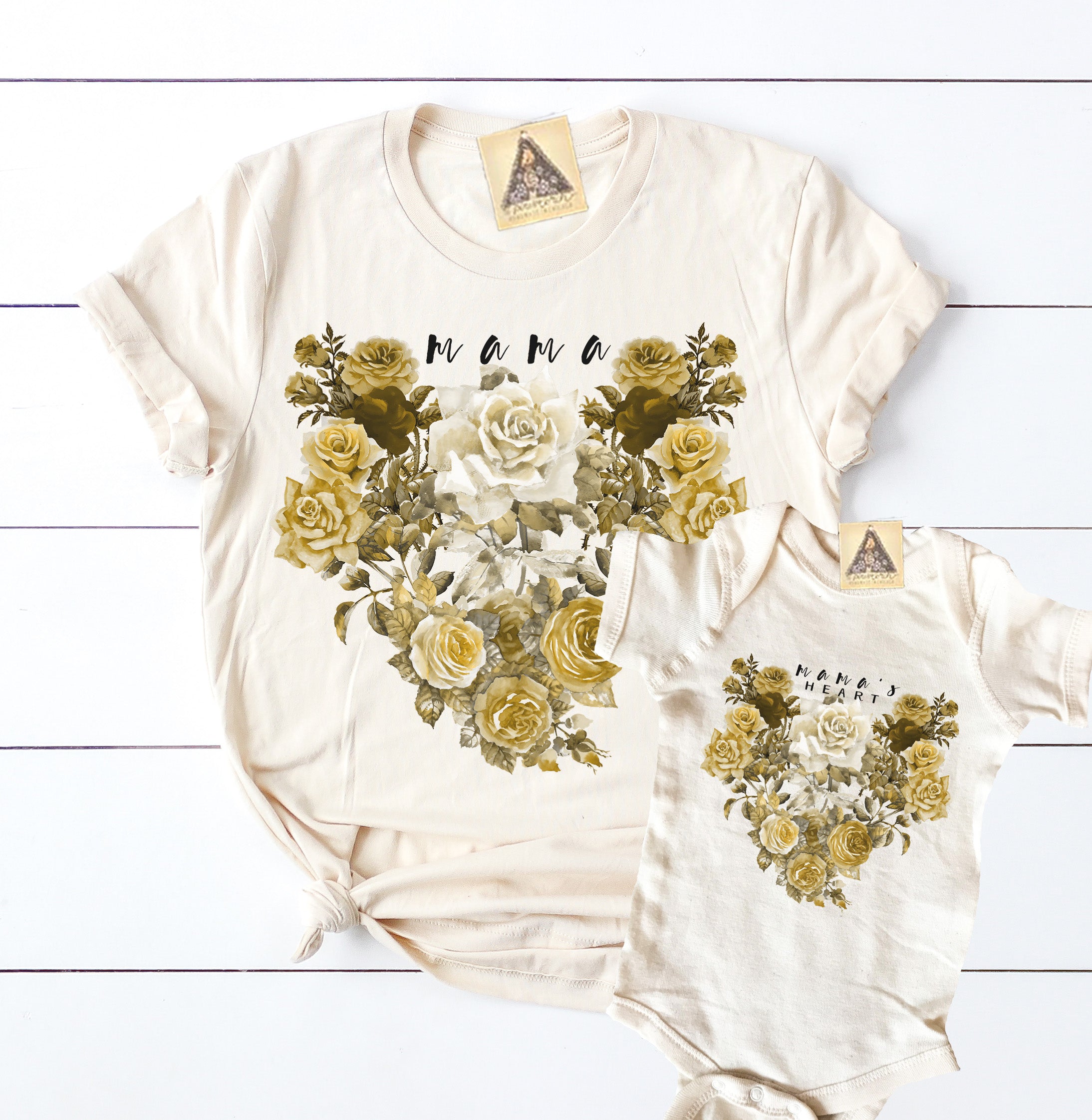 « MAMA + MAMA's HEART » MOMMY & ME // Cream Unisex Tee + Bodysuit