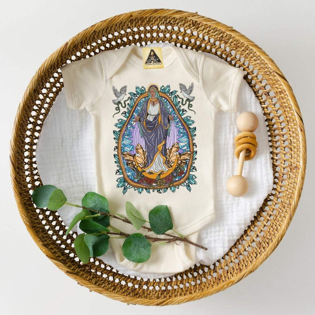 « VIRGIN MARY / GUADALUPE WITH CRYSTALS »  BODYSUIT