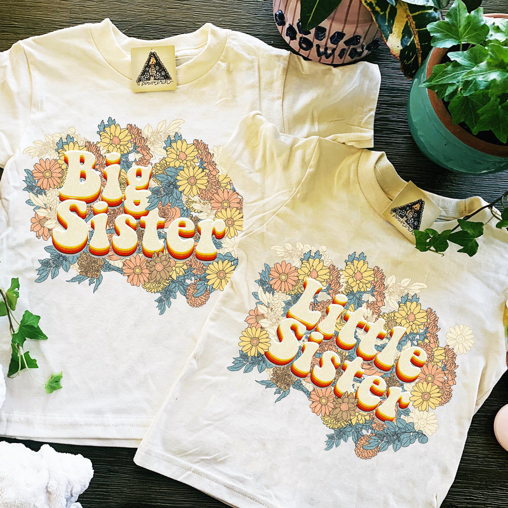 « BIG SISTER + LITTLE SISTER RETRO FLORAL » KID'S TEE SIBLING SET