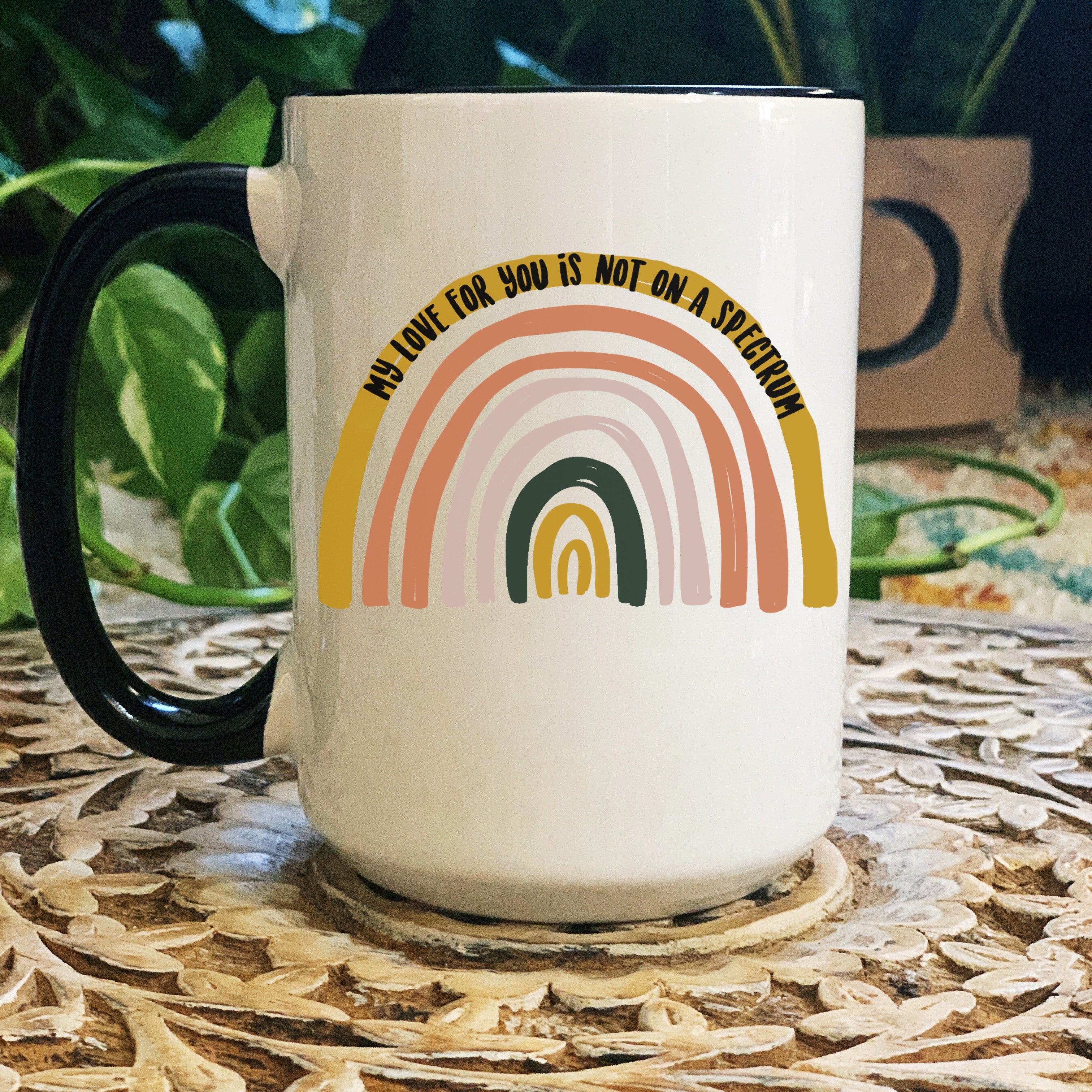MY LOVE FOR YOU IS NOT ON A SPECTRUM // BLACK RIM MUG
