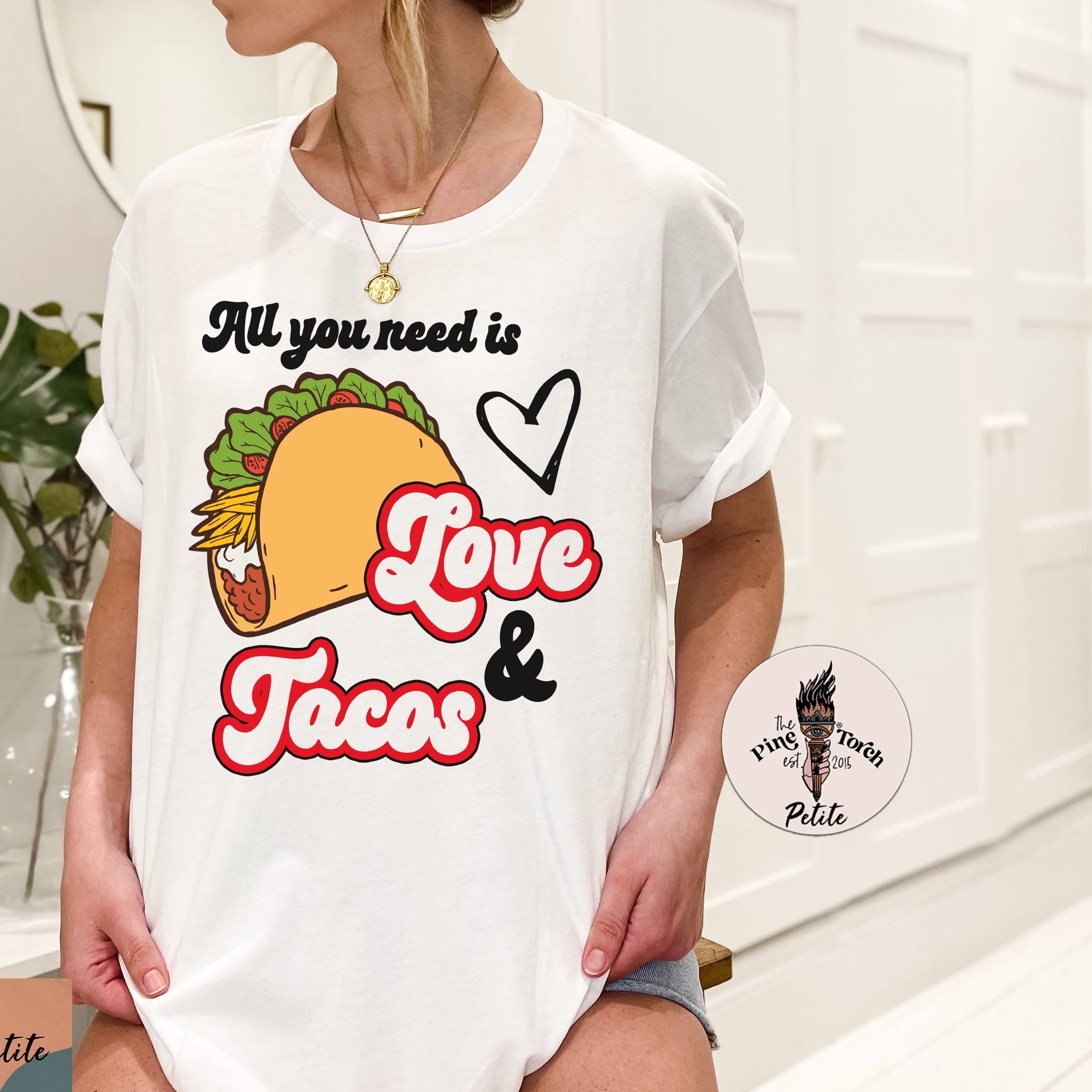 « ALL YOU NEED IS LOVE AND TACOS » UNISEX WHITE OR CREAM TEE