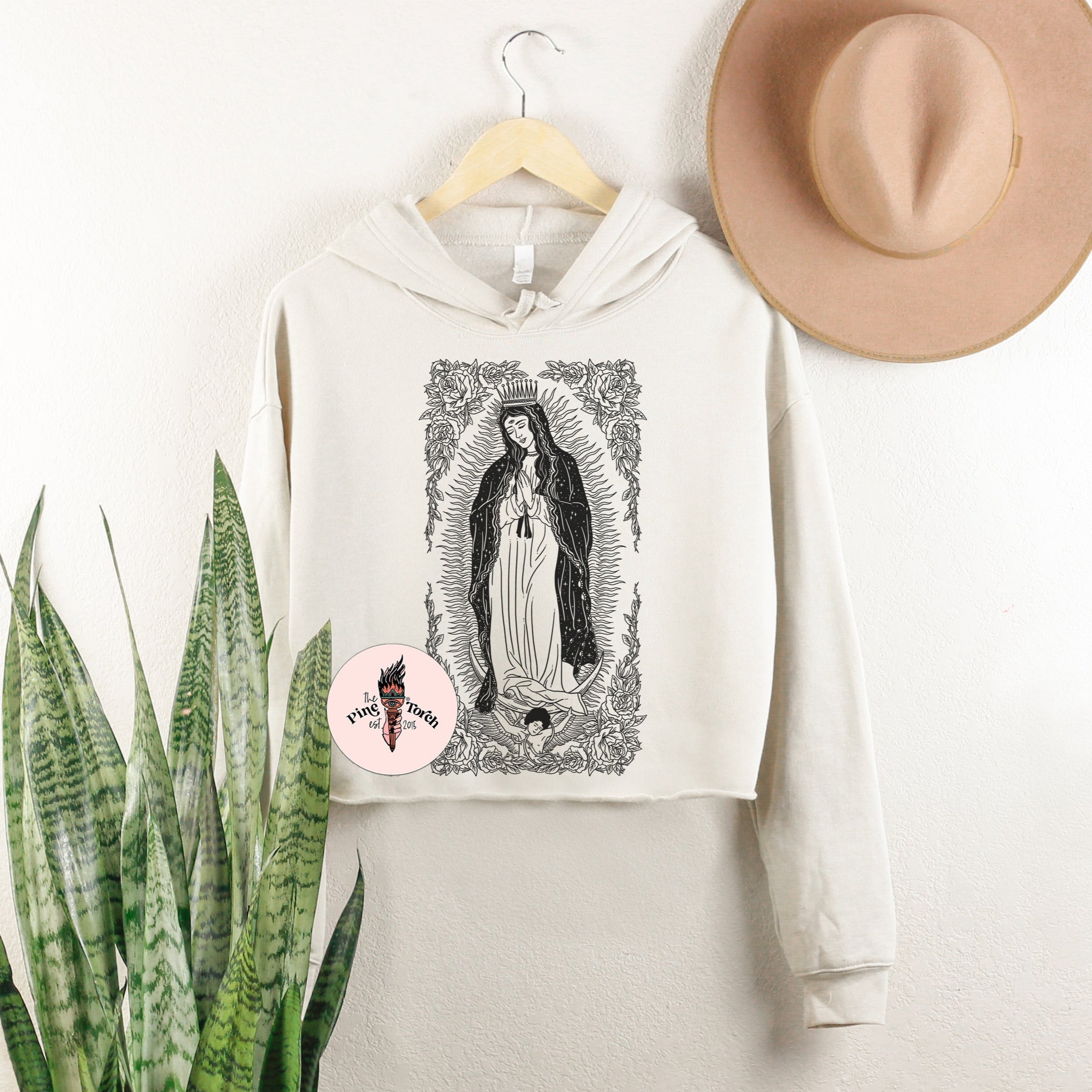 « VIRGIN MARY / GUADALUPE » CREAM CROP HOODIE