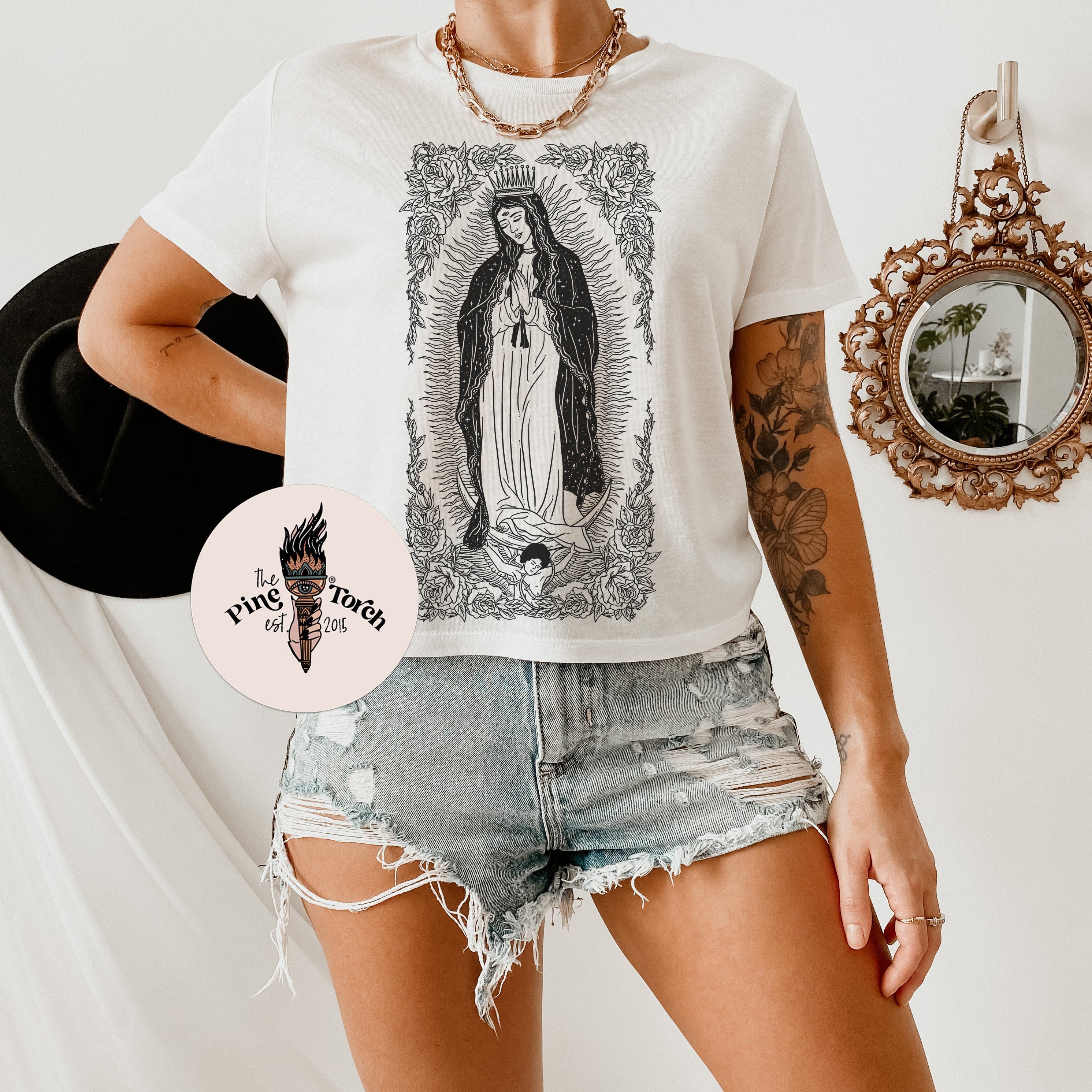 « VIRGIN MARY / GUADALUPE » FLOWY CROP TEE